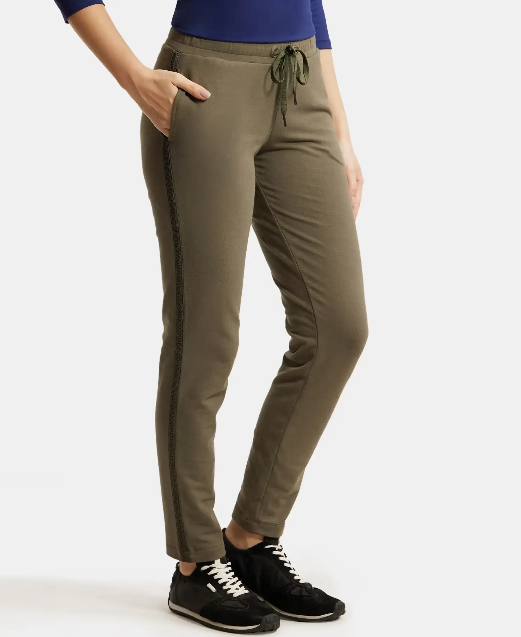 Super Combed Cotton Elastane Stretch French Terry Straight Fit Trackpants with Side Pockets - Beetle - Image 2