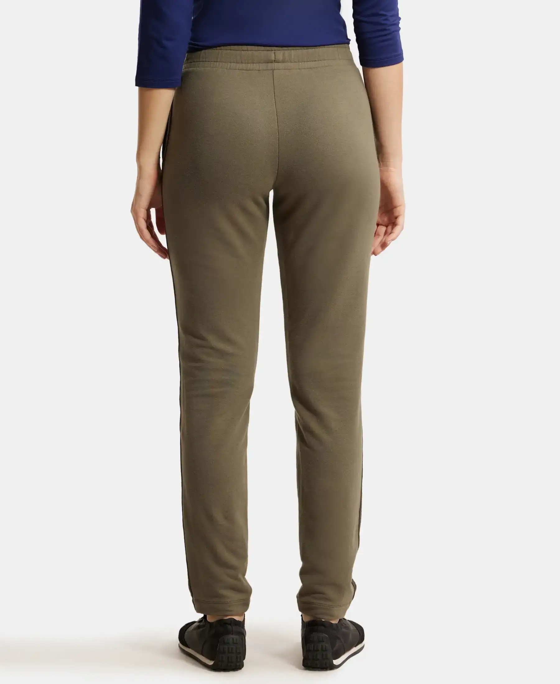 Super Combed Cotton Elastane Stretch French Terry Straight Fit Trackpants with Side Pockets - Beetle - Image 3