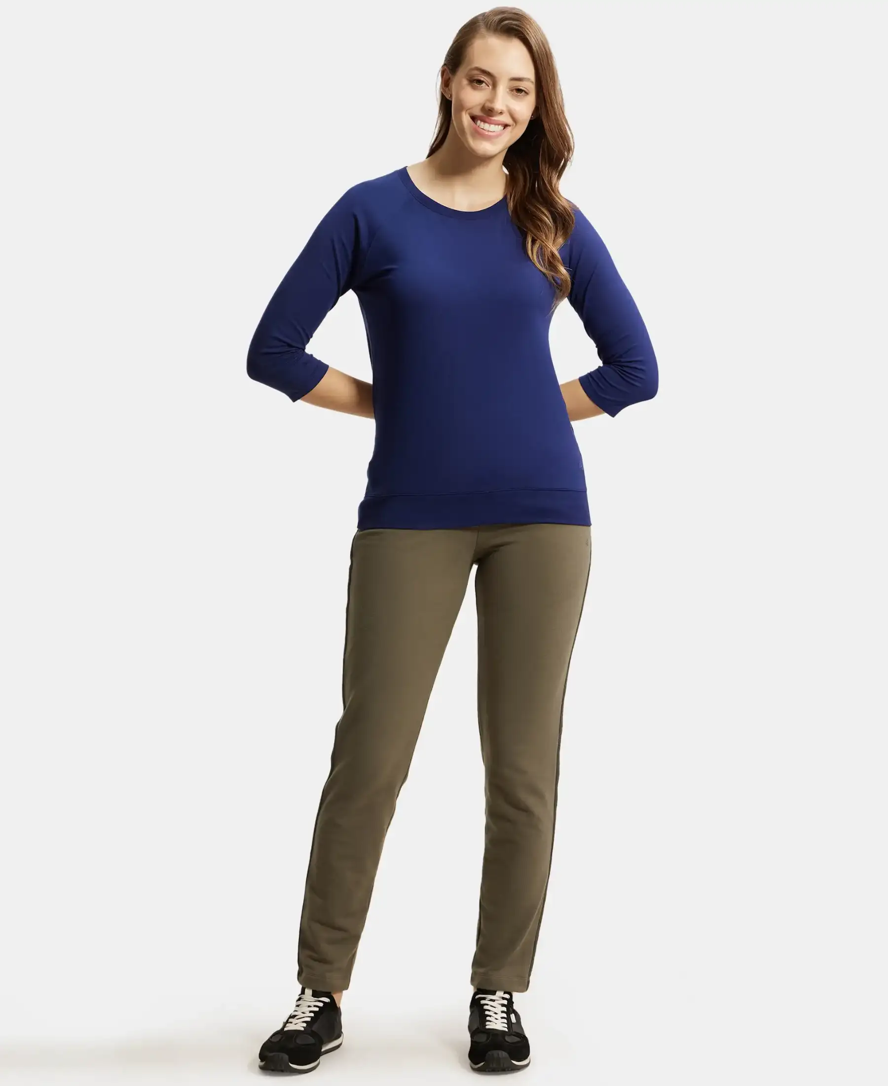 Super Combed Cotton Elastane Stretch French Terry Straight Fit Trackpants with Side Pockets - Beetle - Image 4