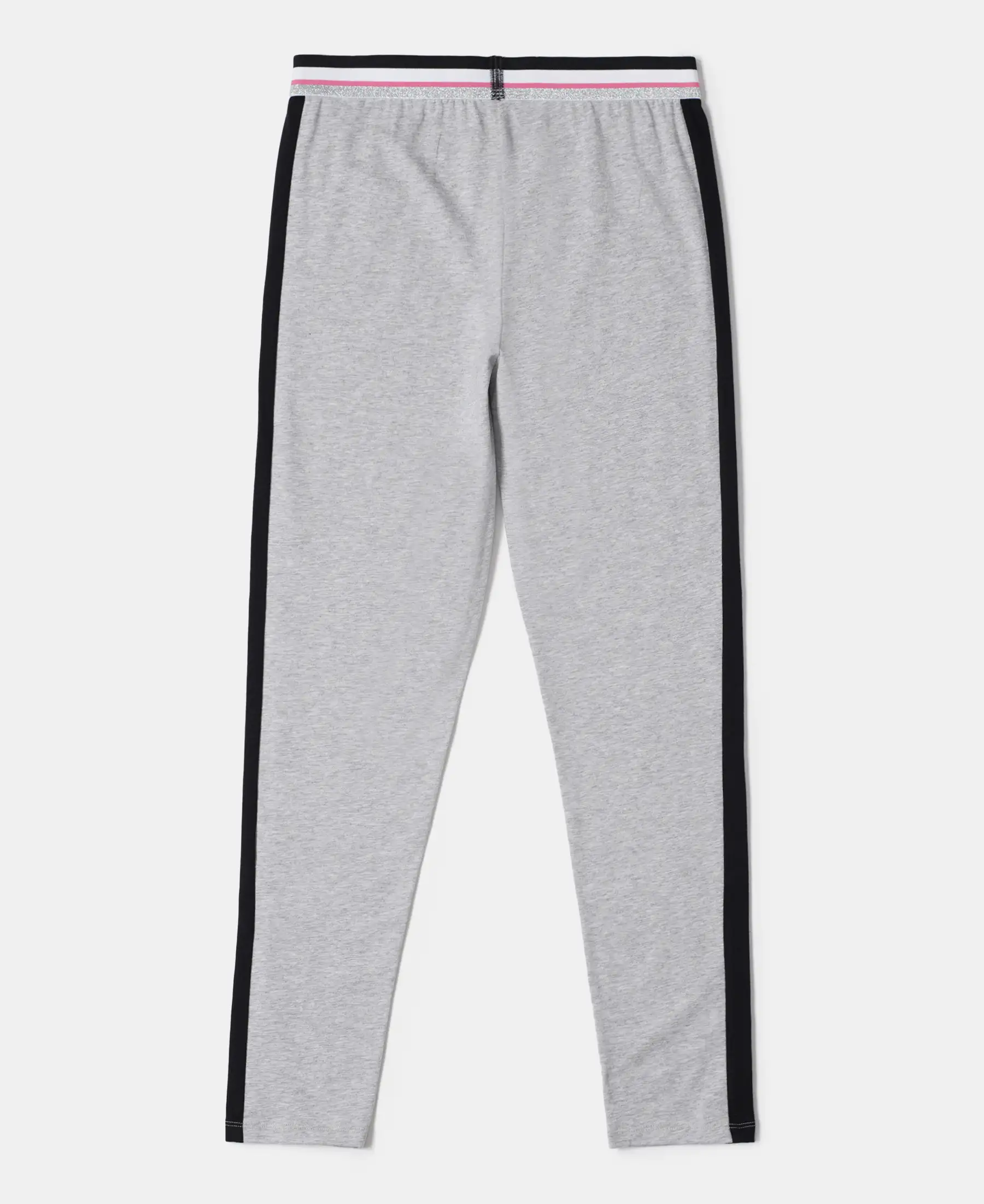 Girl's Super Combed Cotton Elastane Stretch Leggings with Contrast Side Panel - Light Grey Melange - Image 2