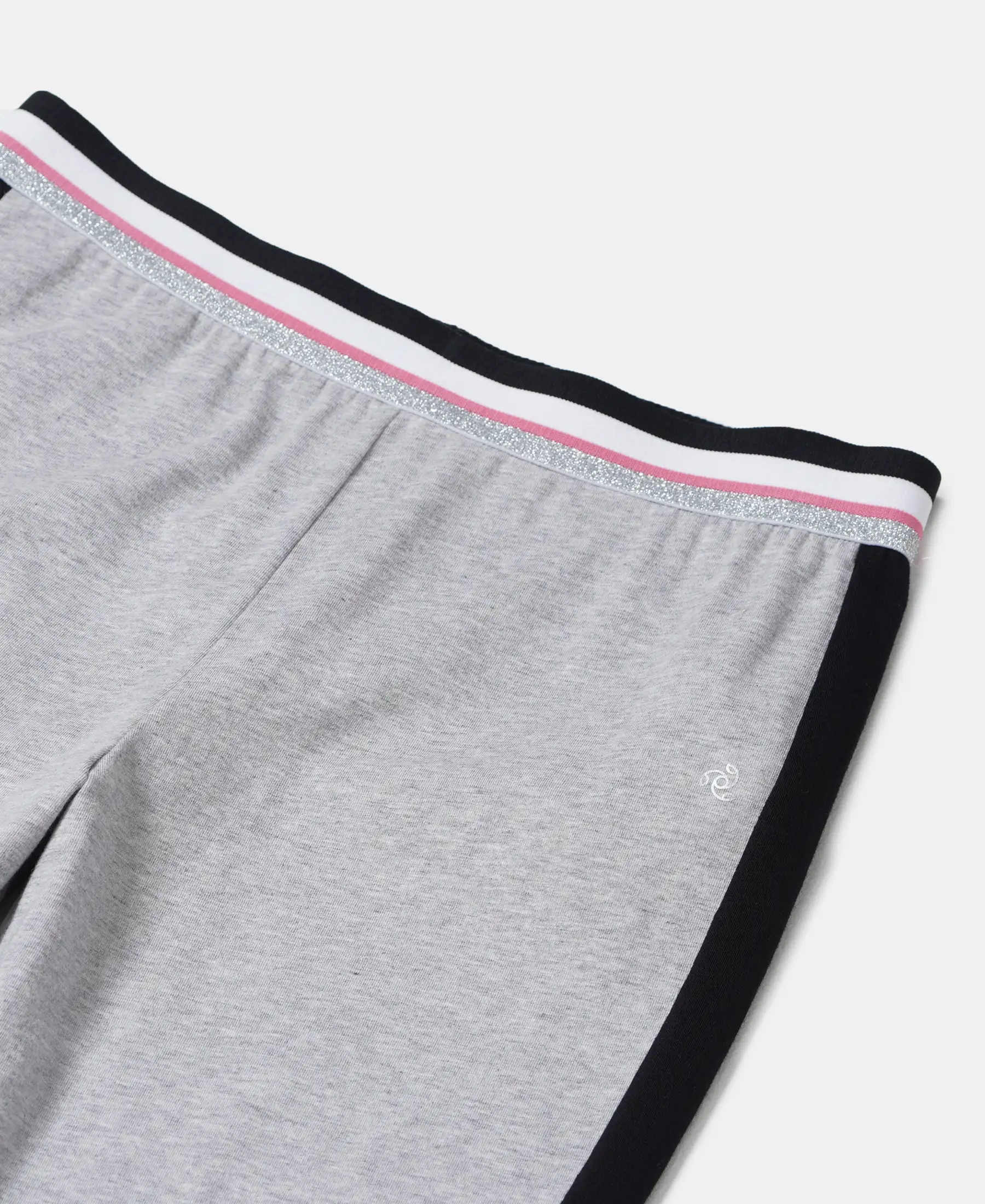 Girl's Super Combed Cotton Elastane Stretch Leggings with Contrast Side Panel - Light Grey Melange - Image 3