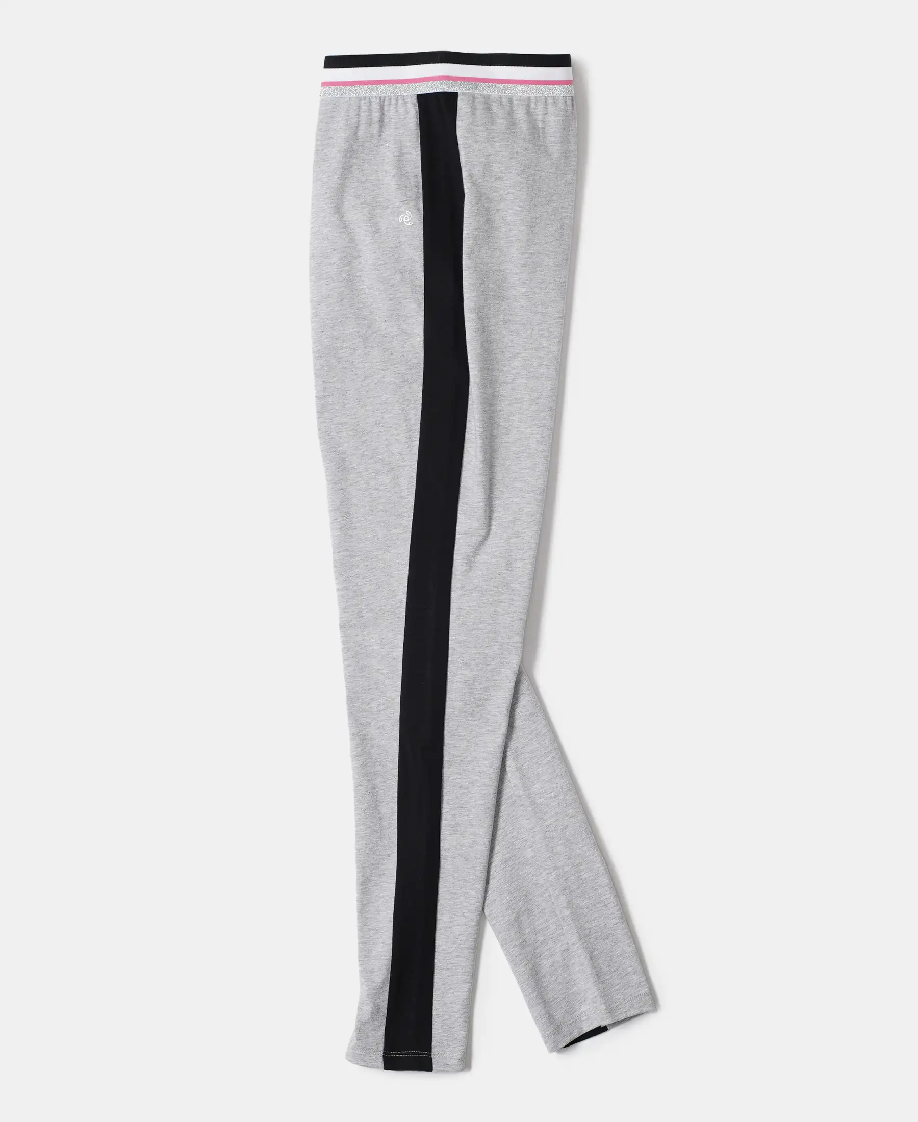 Girl's Super Combed Cotton Elastane Stretch Leggings with Contrast Side Panel - Light Grey Melange - Image 5