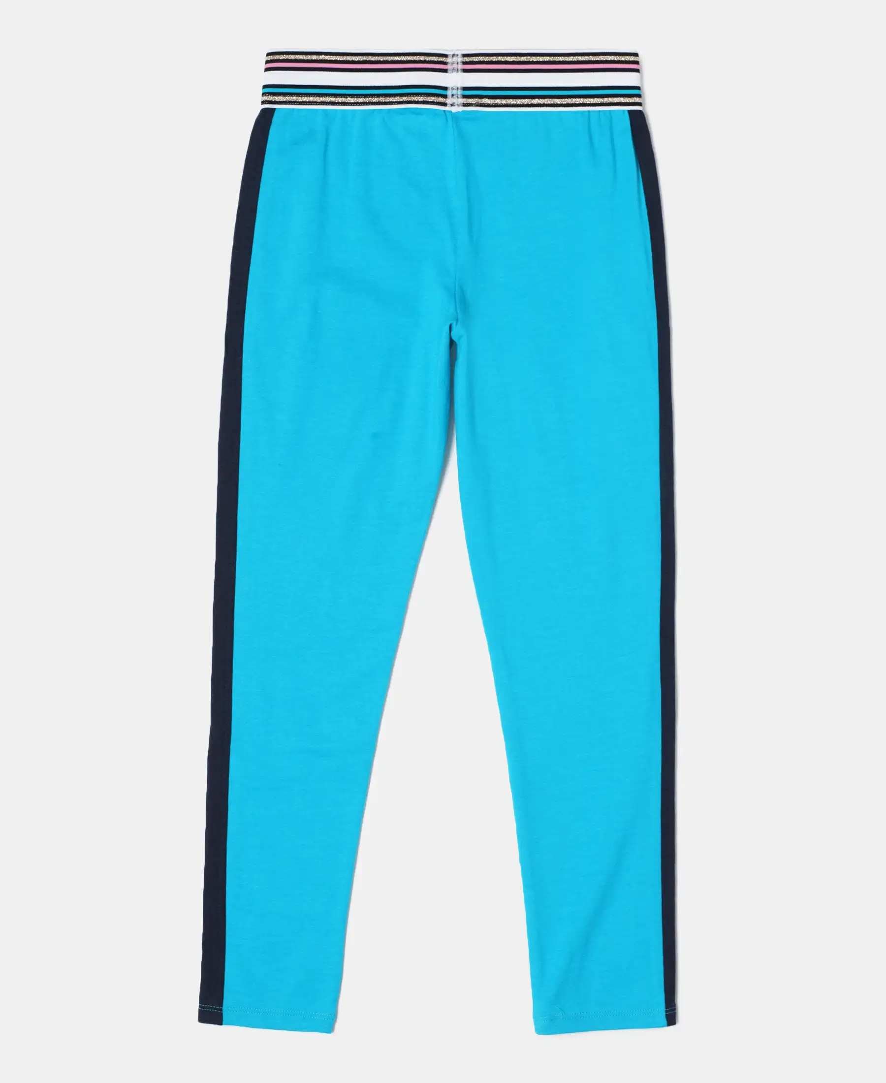 Girl's Super Combed Cotton Elastane Stretch Leggings with Contrast Side Panel - Sky Dive - Image 2