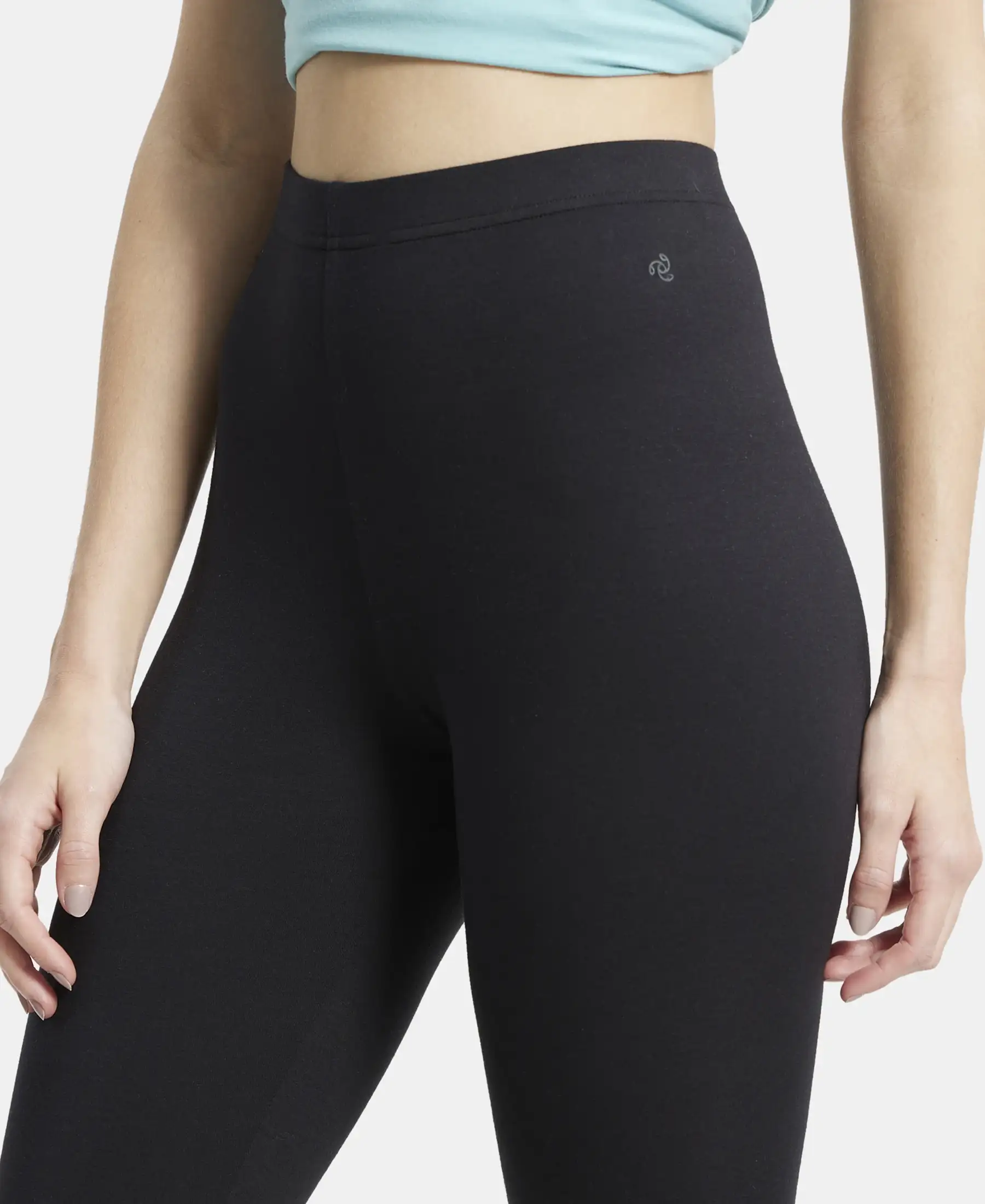 Super Combed Cotton Elastane Stretch Leggings with Ultrasoft Waistband - Black - Image 6