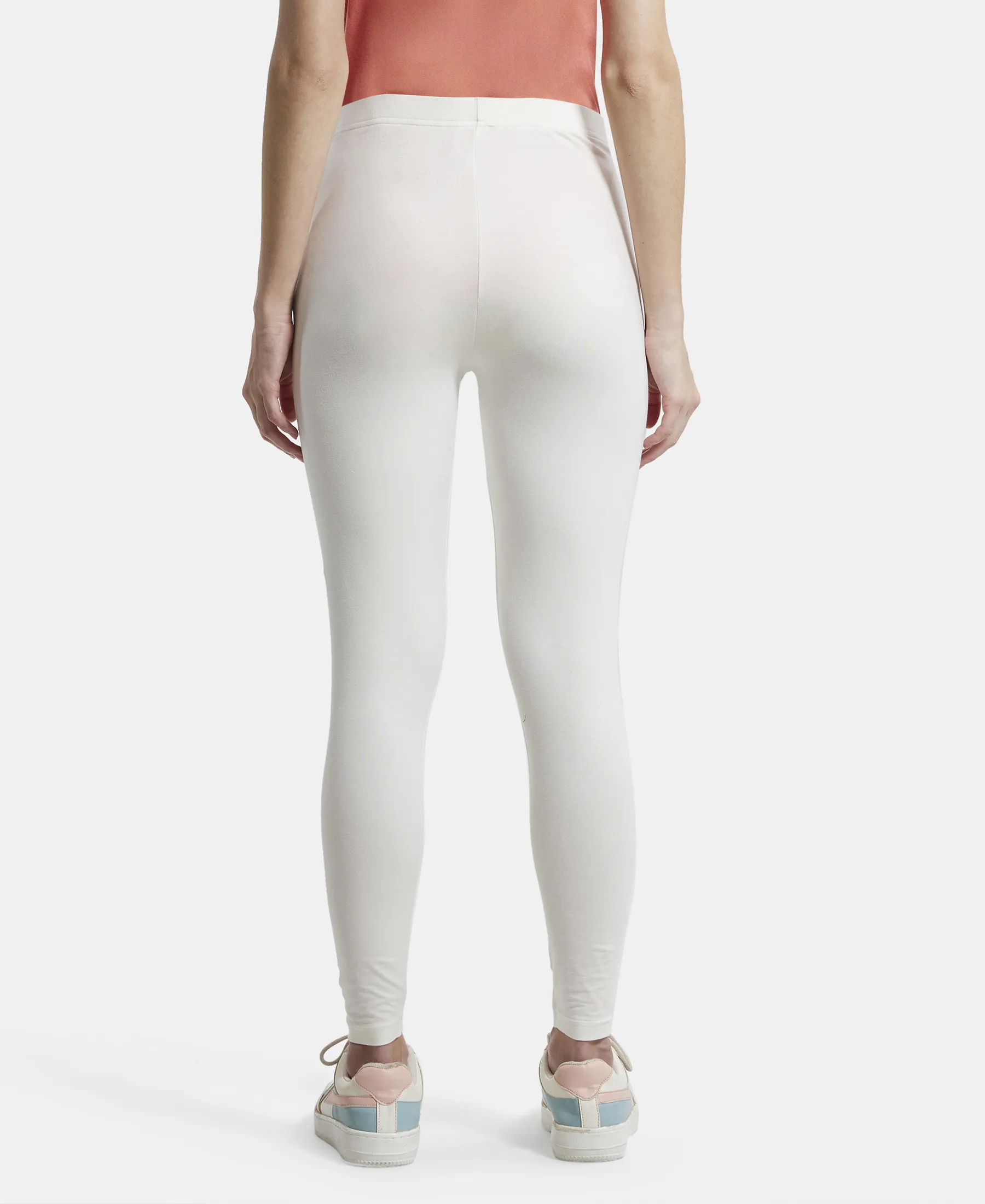 Super Combed Cotton Elastane Stretch Leggings with Ultrasoft Waistband - Coconut milk - Image 3