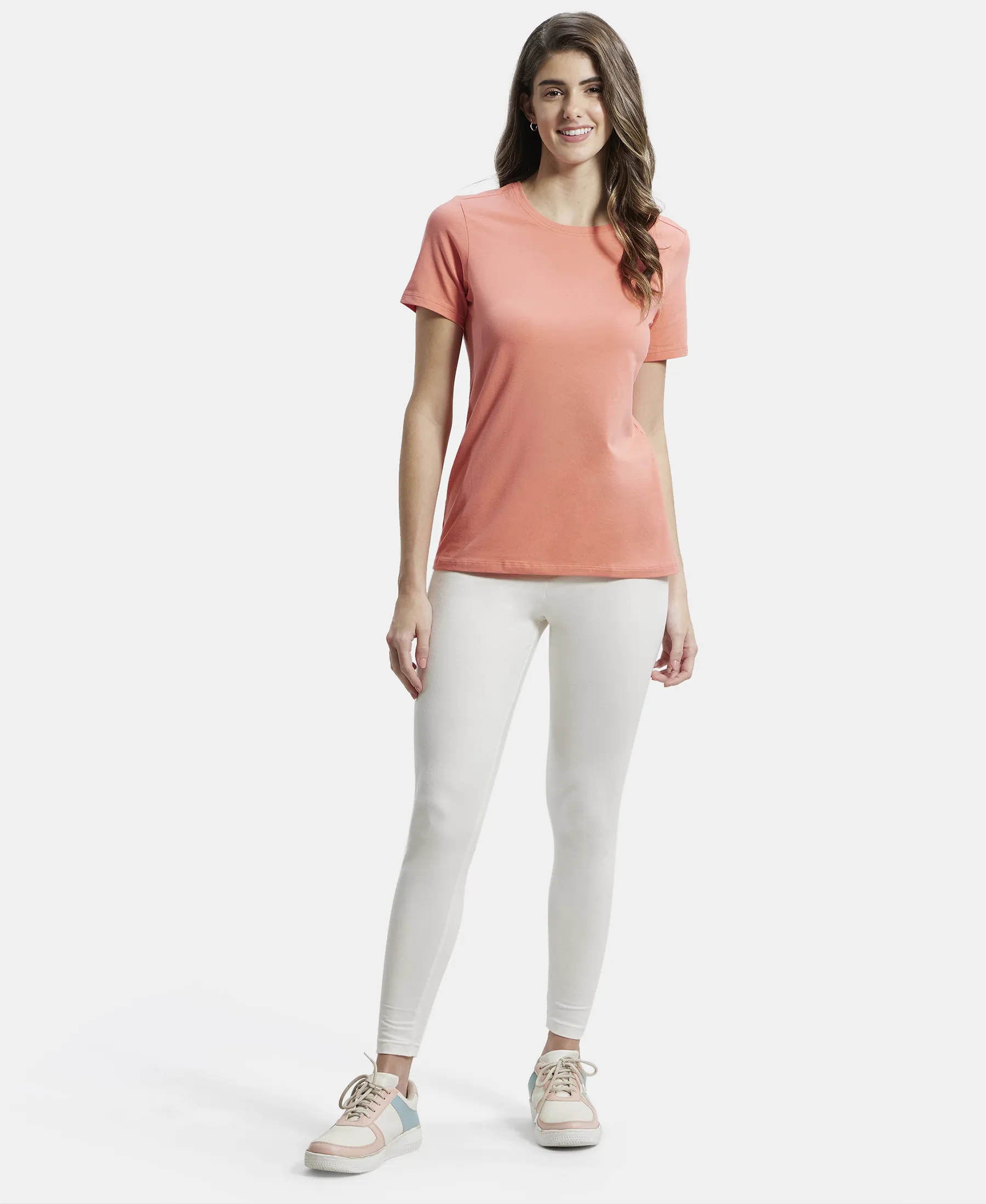 Super Combed Cotton Elastane Stretch Leggings with Ultrasoft Waistband - Coconut milk - Image 4