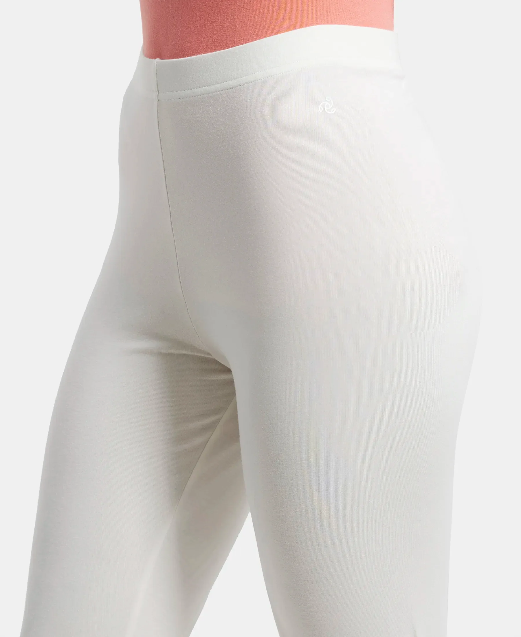 Super Combed Cotton Elastane Stretch Leggings with Ultrasoft Waistband - Coconut milk - Image 7