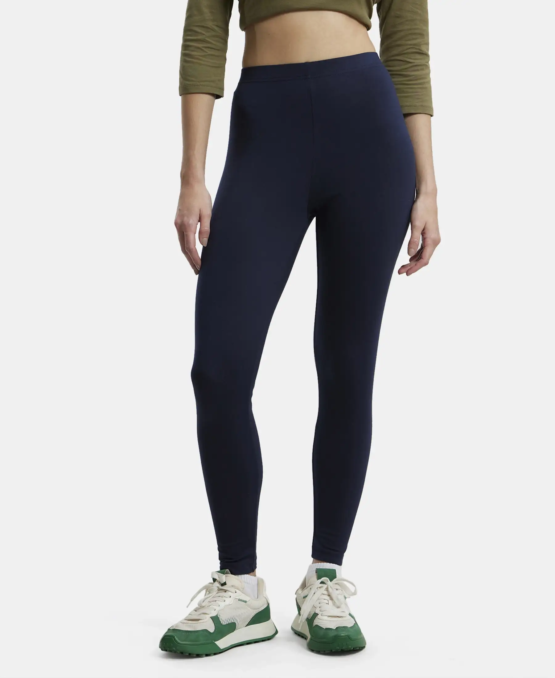 Super Combed Cotton Elastane Stretch Leggings with Ultrasoft Waistband - Navy Blazer