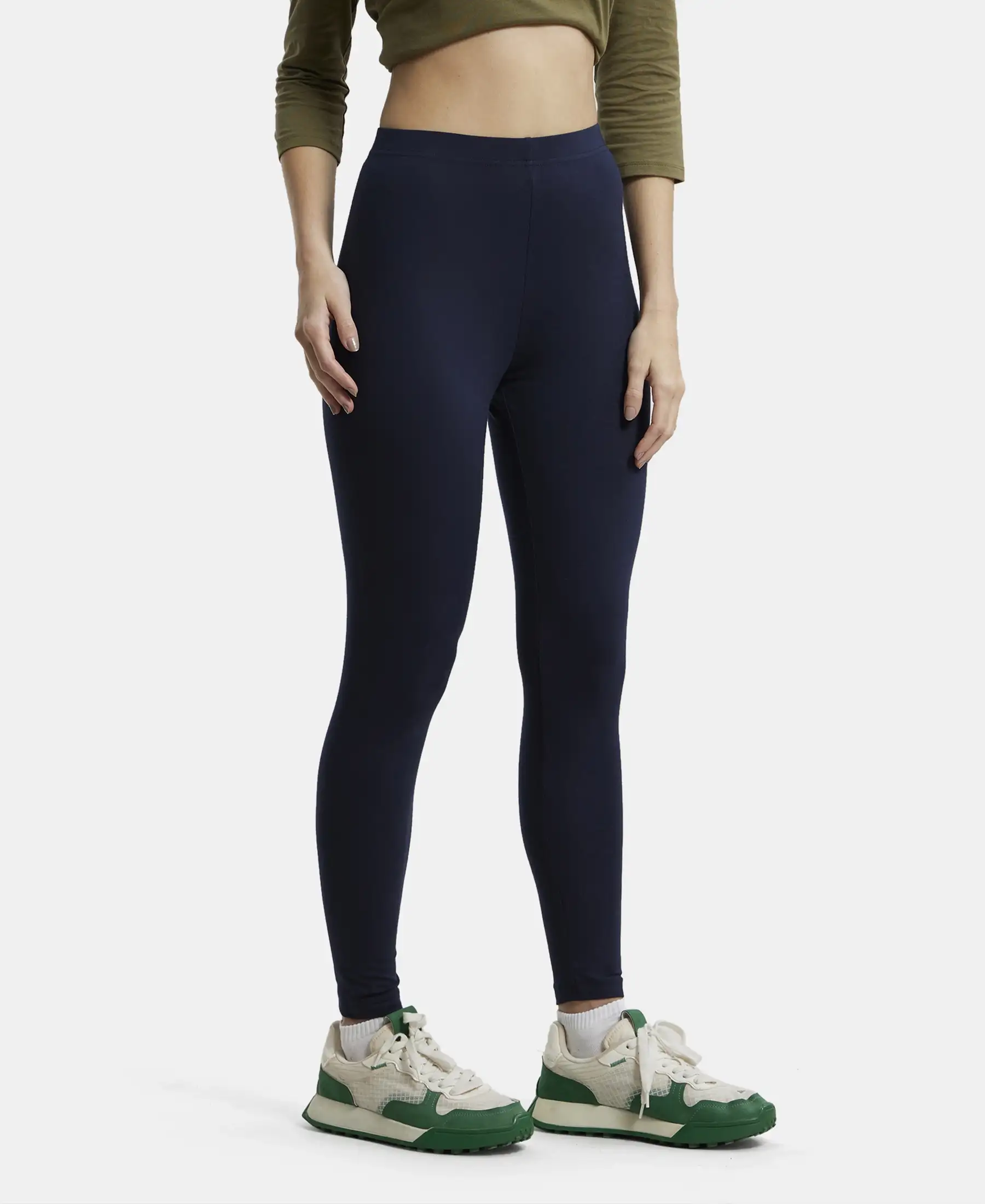 Super Combed Cotton Elastane Stretch Leggings with Ultrasoft Waistband - Navy Blazer - Image 2