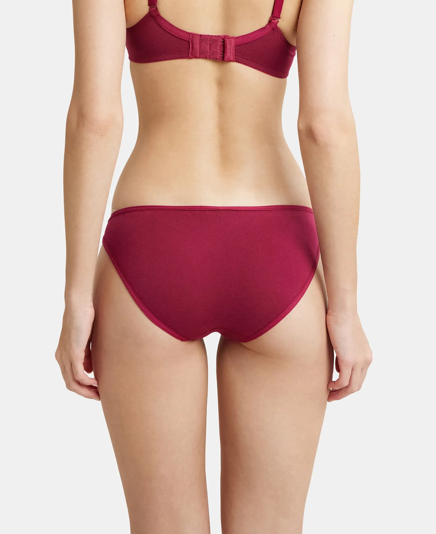 Super Combed Cotton Elastane Stretch Low Waist Bikini With Concealed Waistband and StayFresh Treatment - Beet Red - Image 3