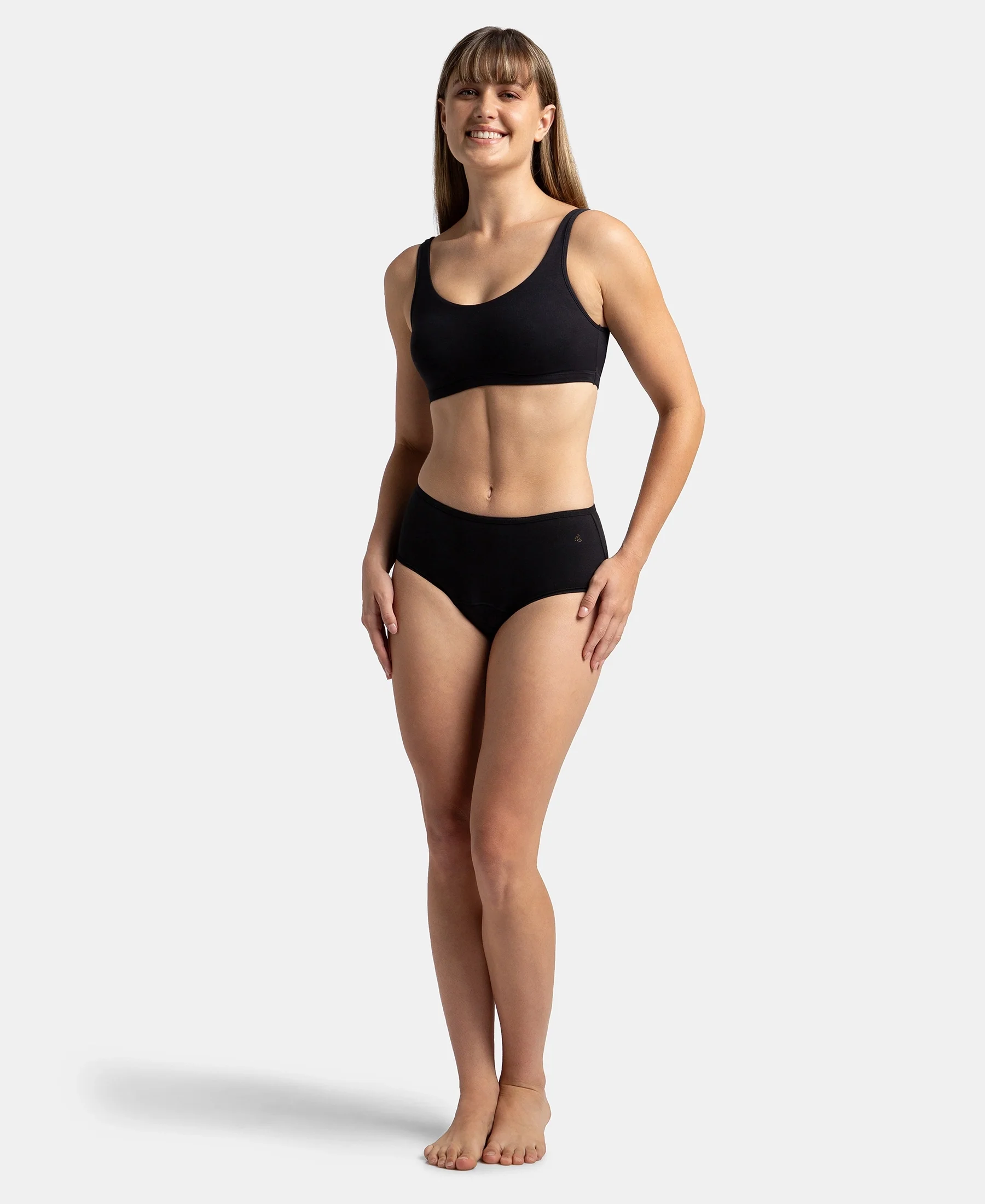 Super Combed Cotton Elastane Stretch Period Panty with Leak Proof Inner Absorbent Layer and StayFresh Treatment - Black - Image 6