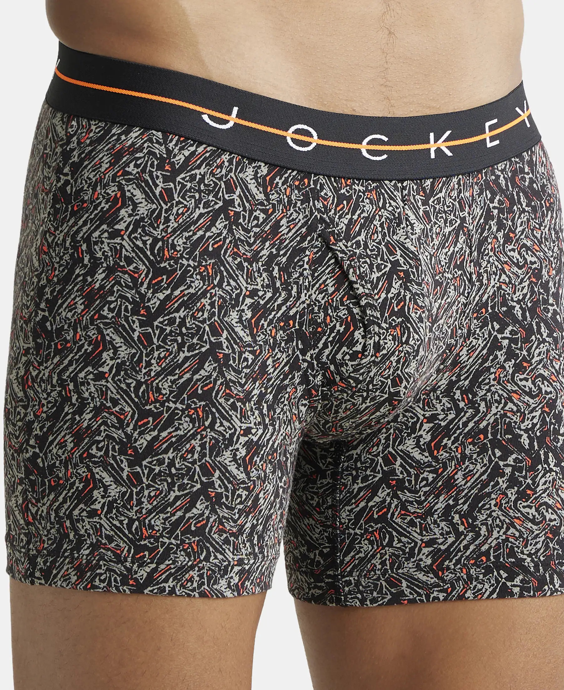 Super Combed Cotton Elastane Printed Boxer Brief with Ultrasoft Waistband - Black & Orange - Image 6