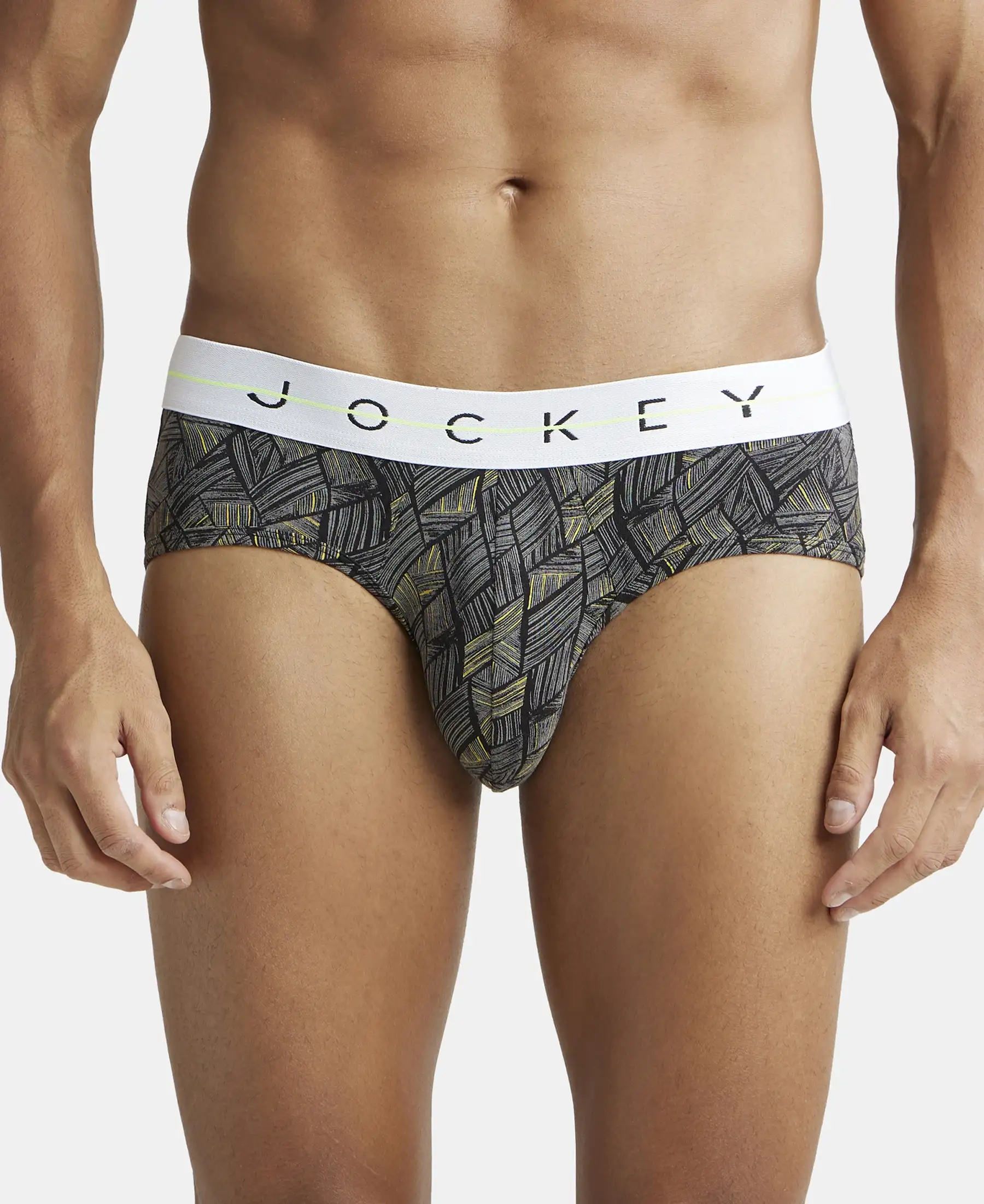 Super Combed Cotton Elastane Printed Brief with Ultrasoft Waistband - Black