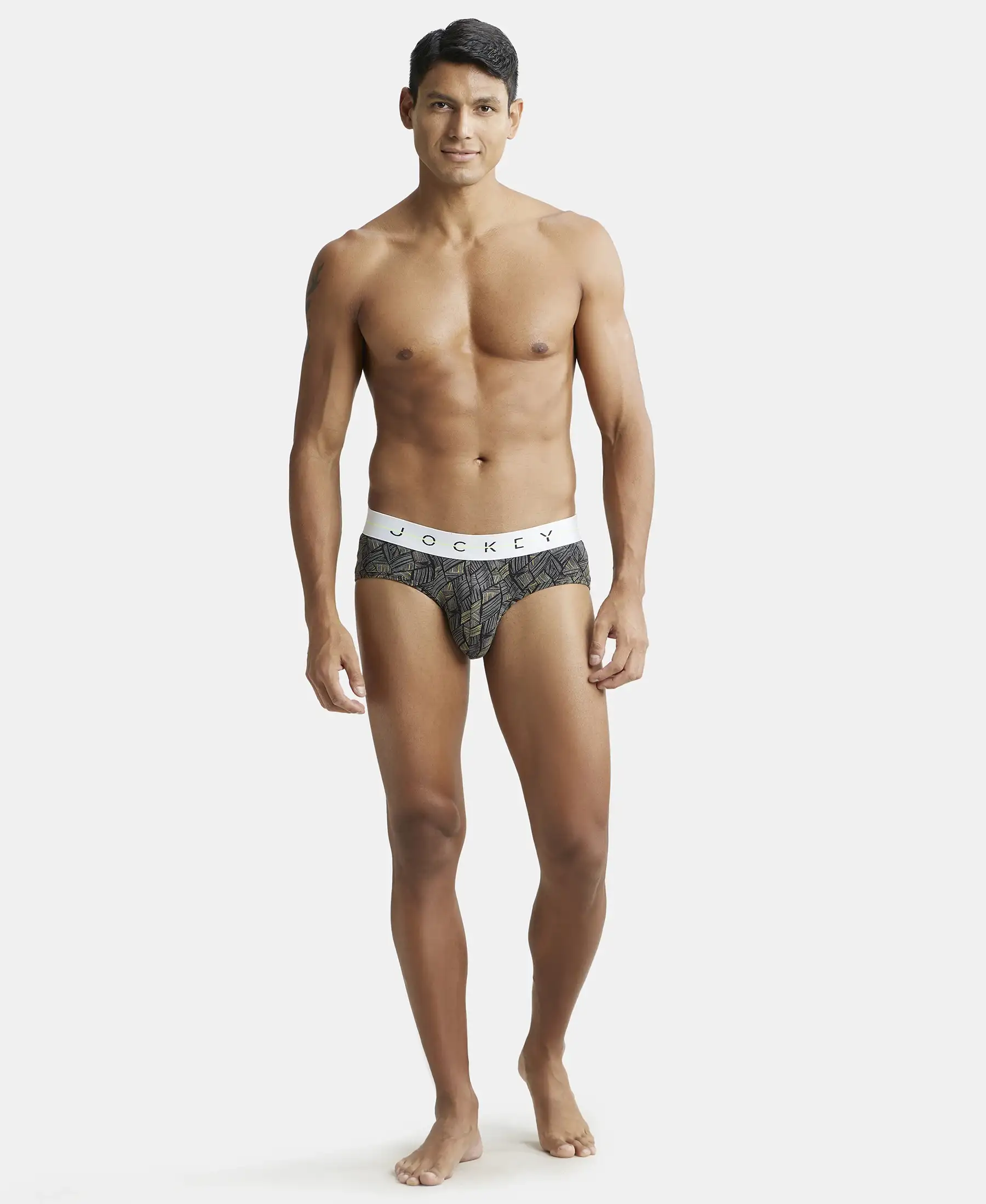 Super Combed Cotton Elastane Printed Brief with Ultrasoft Waistband - Black - Image 4