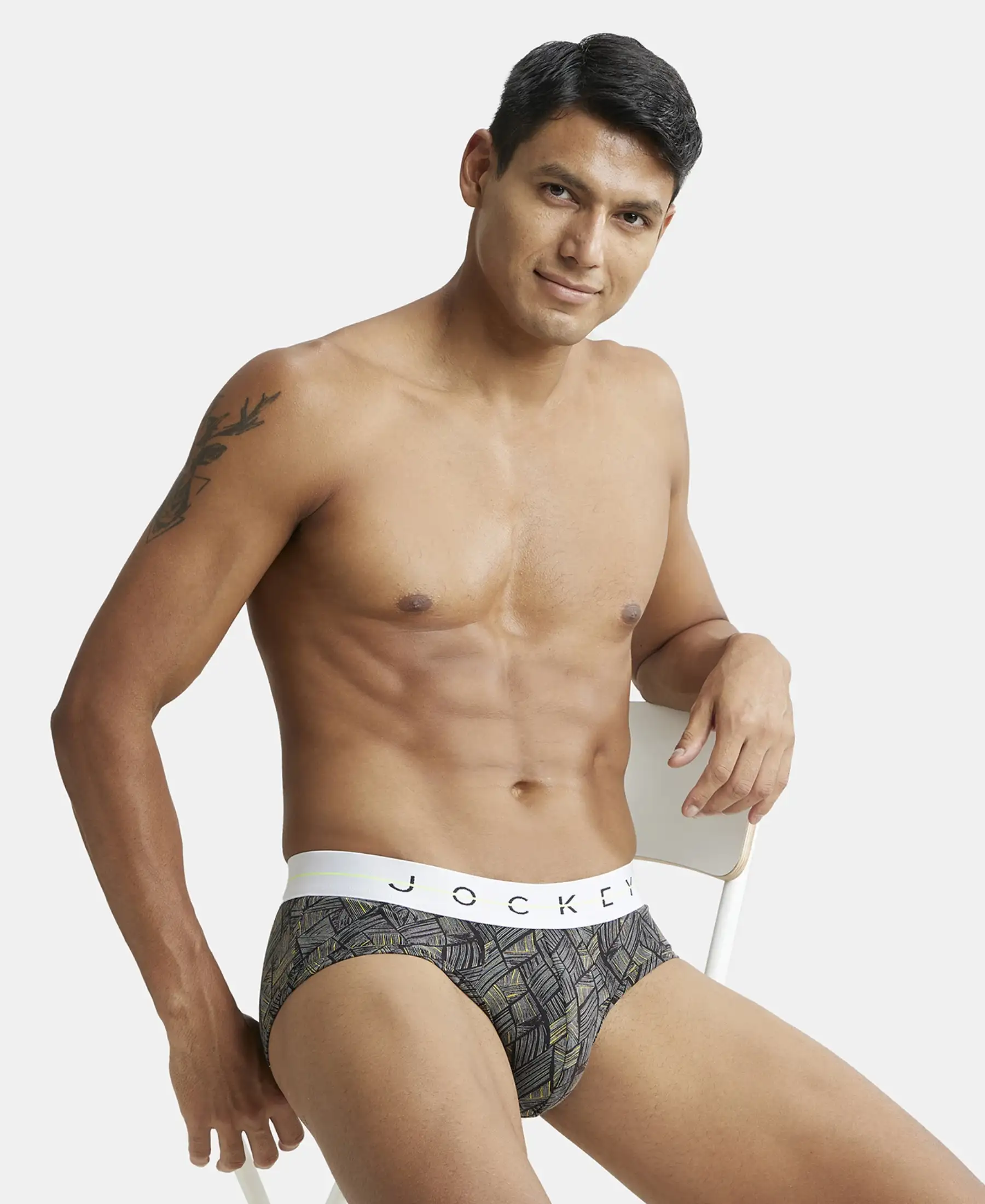Super Combed Cotton Elastane Printed Brief with Ultrasoft Waistband - Black - Image 5