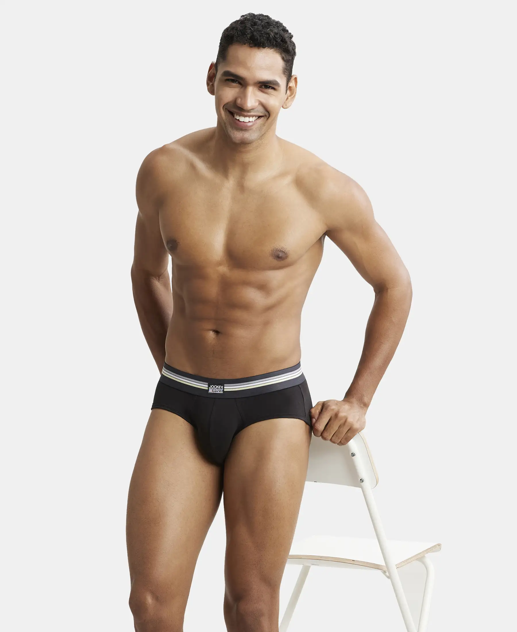 Super Combed Cotton Elastane Stretch Printed Brief with Ultrasoft Waistband - Black print (Pack of 2) - Image 14