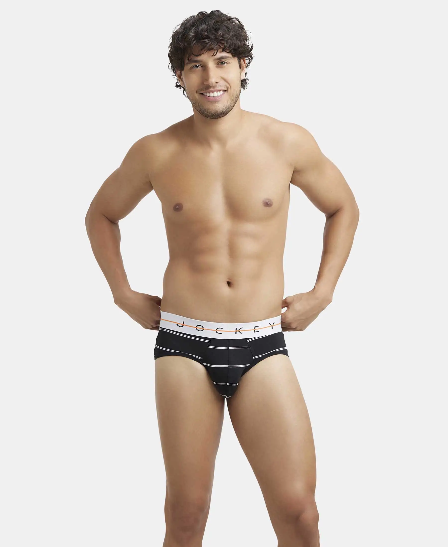 Super Combed Cotton Elastane Printed Brief with Ultrasoft Waistband - Black Striped - Image 5