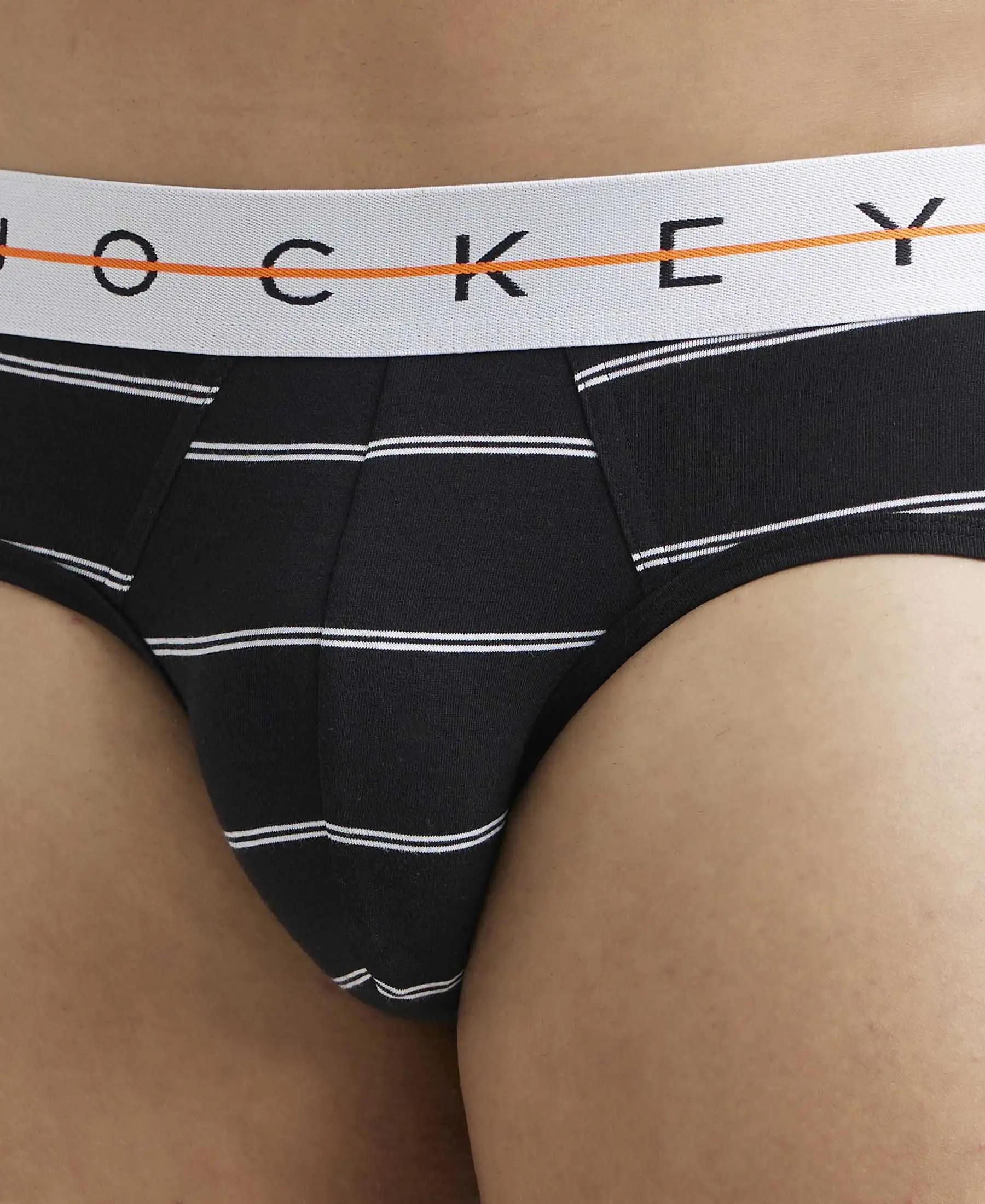 Super Combed Cotton Elastane Printed Brief with Ultrasoft Waistband - Black Striped - Image 6