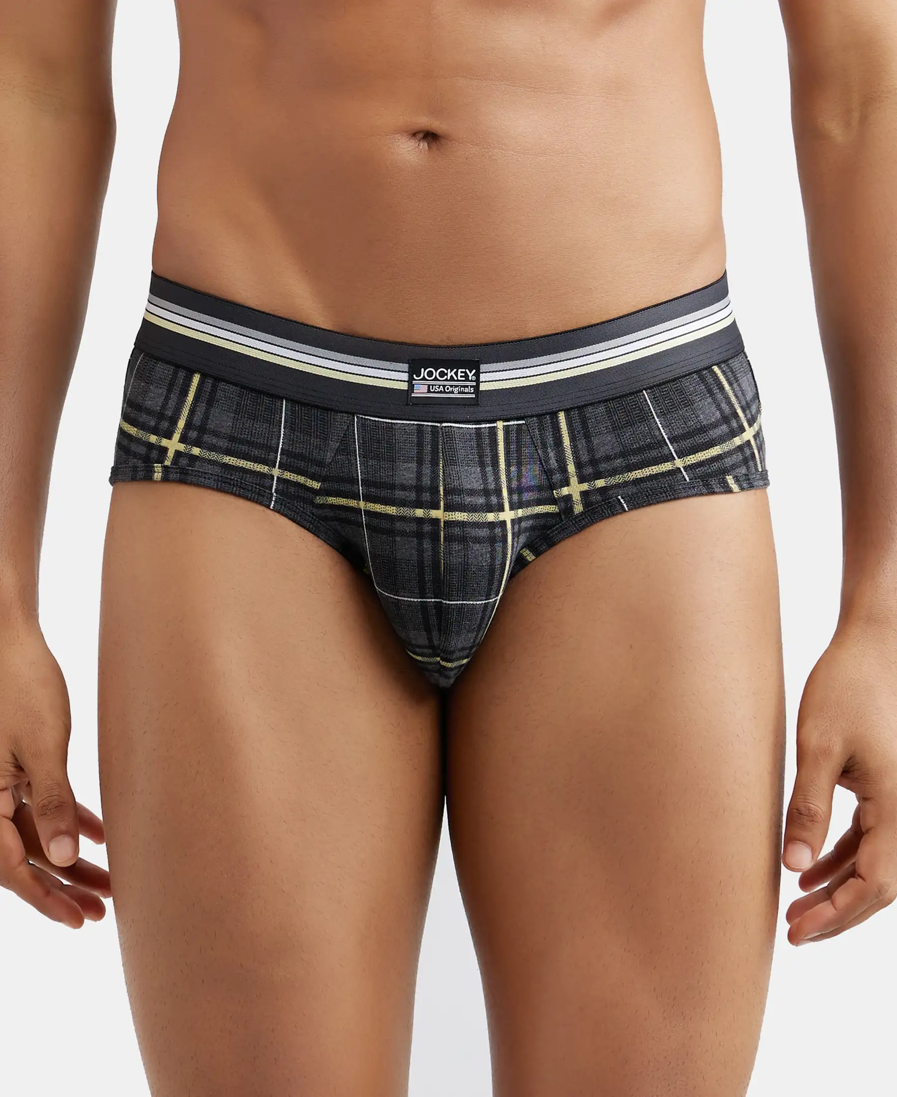Super Combed Cotton Elastane Stretch Printed Brief with Ultrasoft Waistband - Charcoal Melange Print (Pack of 2) - Image 10