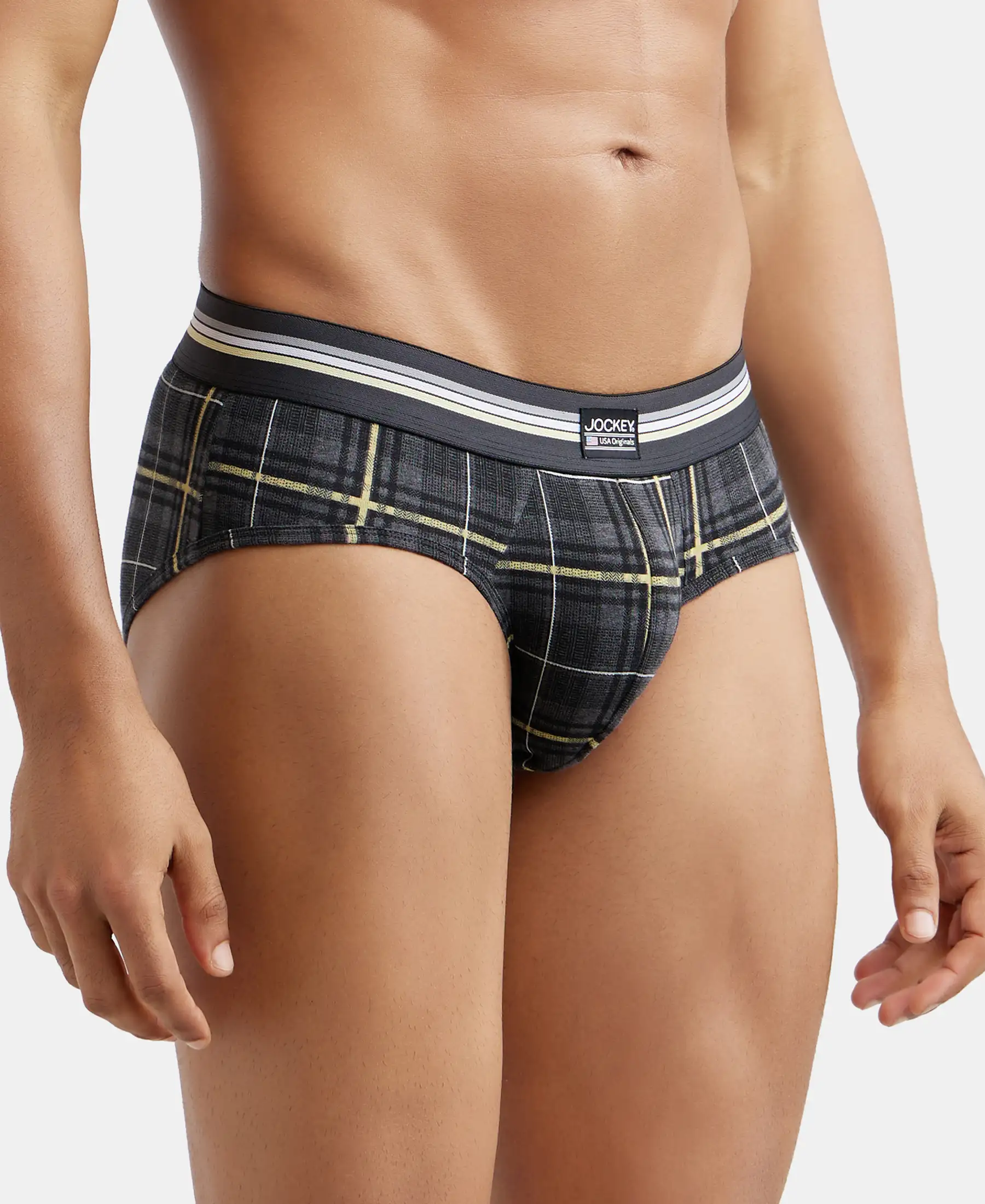 Super Combed Cotton Elastane Stretch Printed Brief with Ultrasoft Waistband - Charcoal Melange Print (Pack of 2) - Image 11