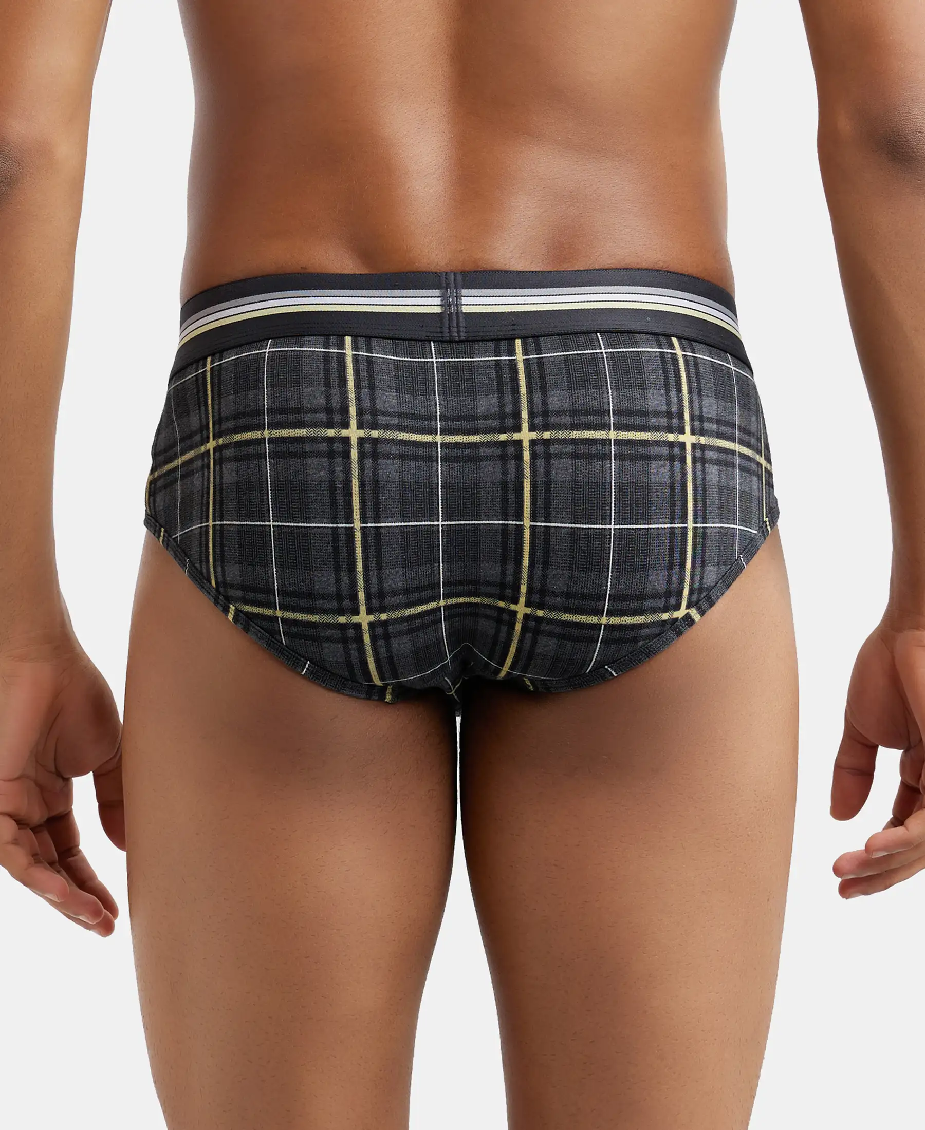 Super Combed Cotton Elastane Stretch Printed Brief with Ultrasoft Waistband - Charcoal Melange Print (Pack of 2) - Image 12