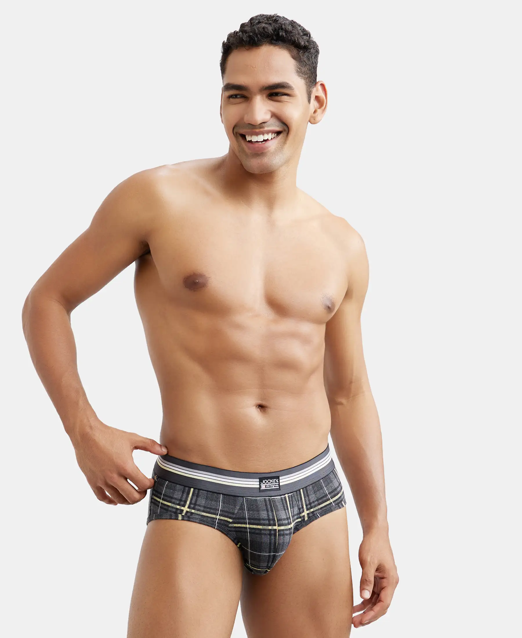 Super Combed Cotton Elastane Stretch Printed Brief with Ultrasoft Waistband - Charcoal Melange Print (Pack of 2) - Image 13