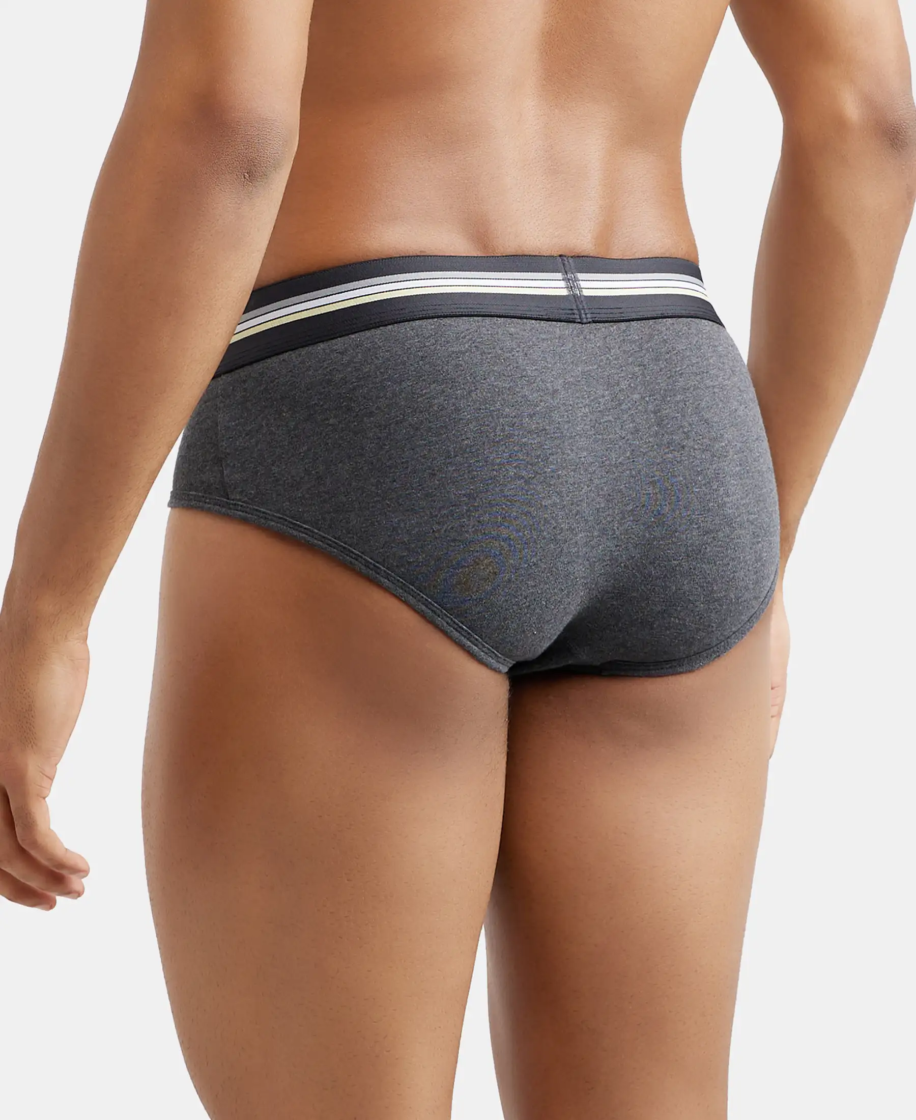 Super Combed Cotton Elastane Stretch Printed Brief with Ultrasoft Waistband - Charcoal Melange Print (Pack of 2) - Image 3