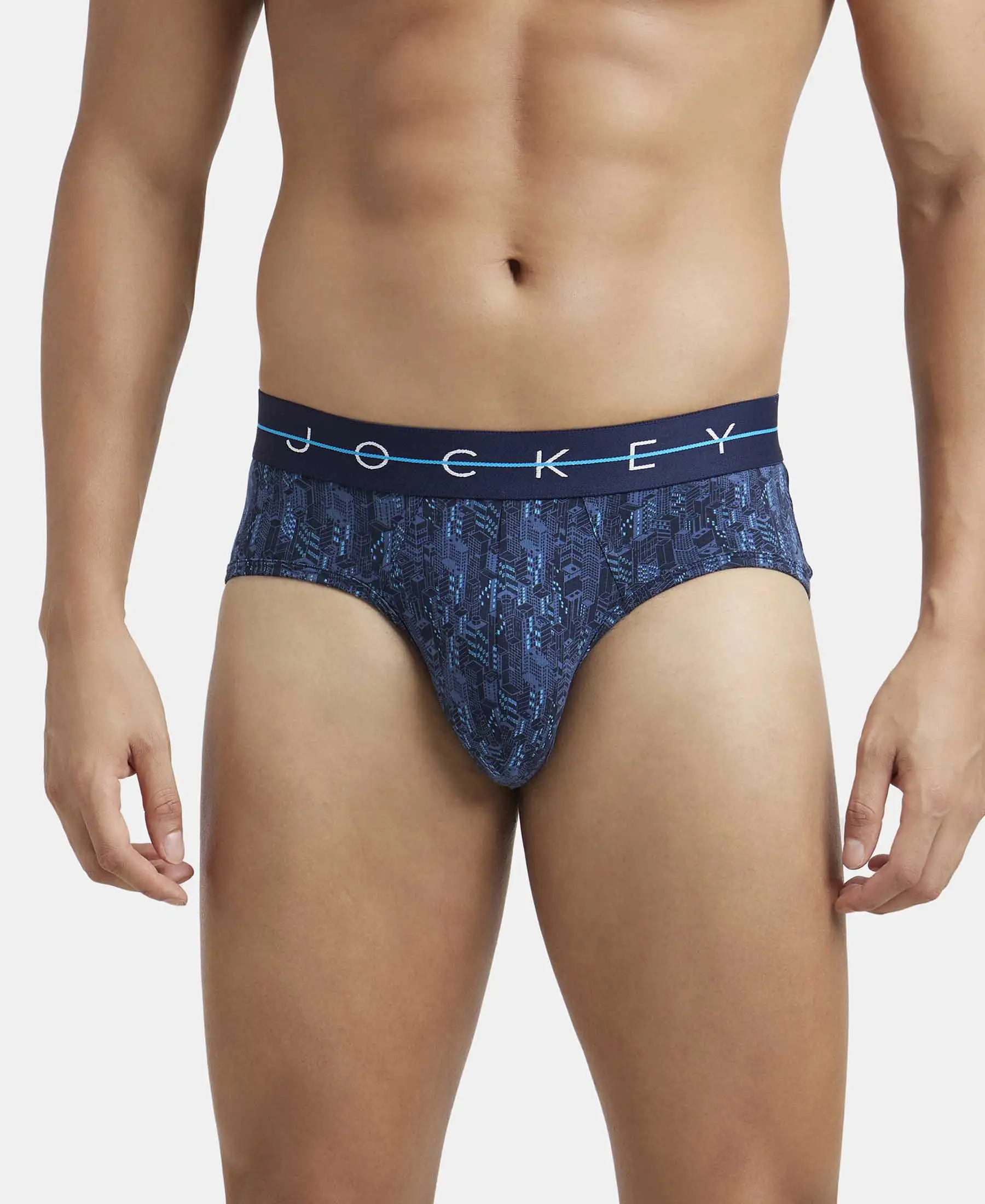 Super Combed Cotton Elastane Stretch Printed Brief with Ultrasoft Waistband - Navy