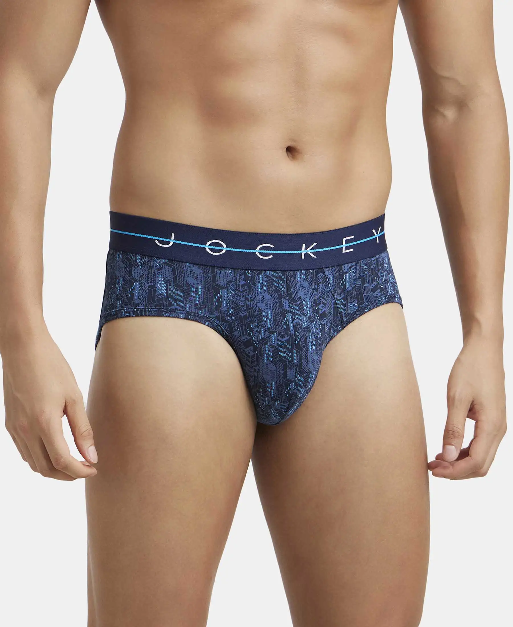 Super Combed Cotton Elastane Stretch Printed Brief with Ultrasoft Waistband - Navy - Image 2