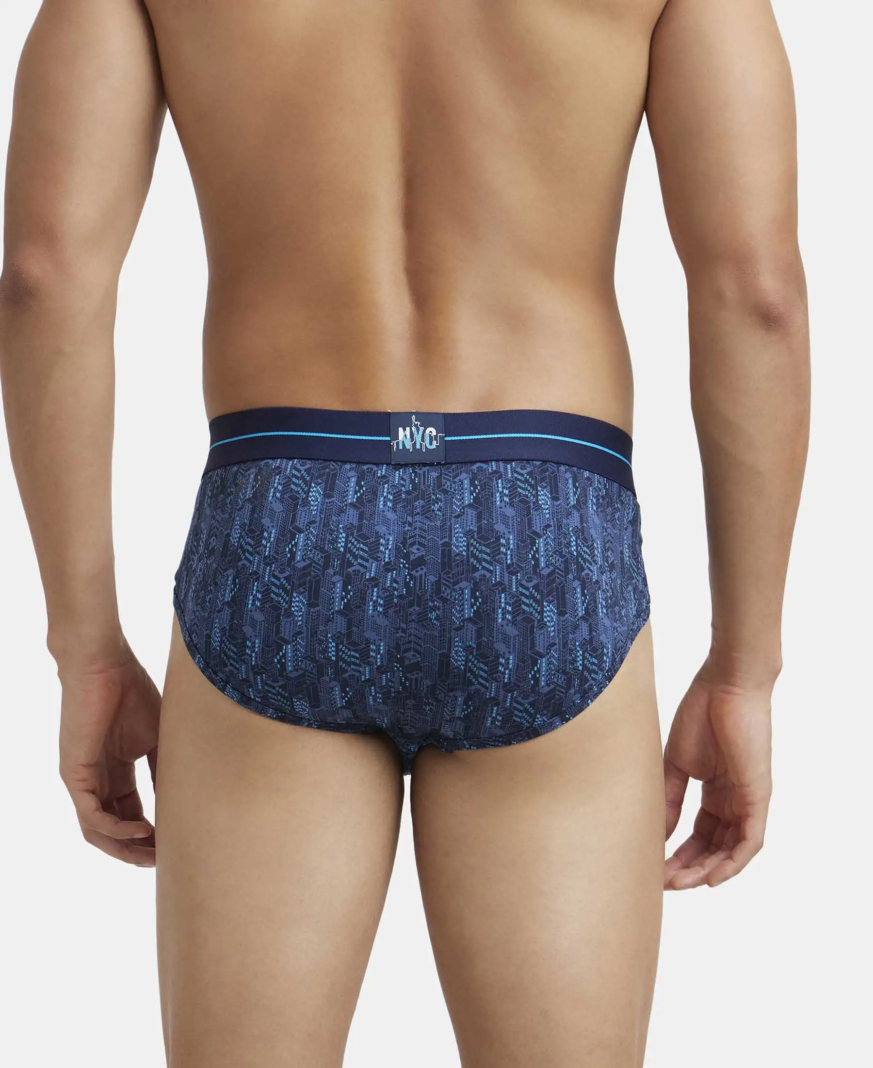 Super Combed Cotton Elastane Stretch Printed Brief with Ultrasoft Waistband - Navy - Image 3