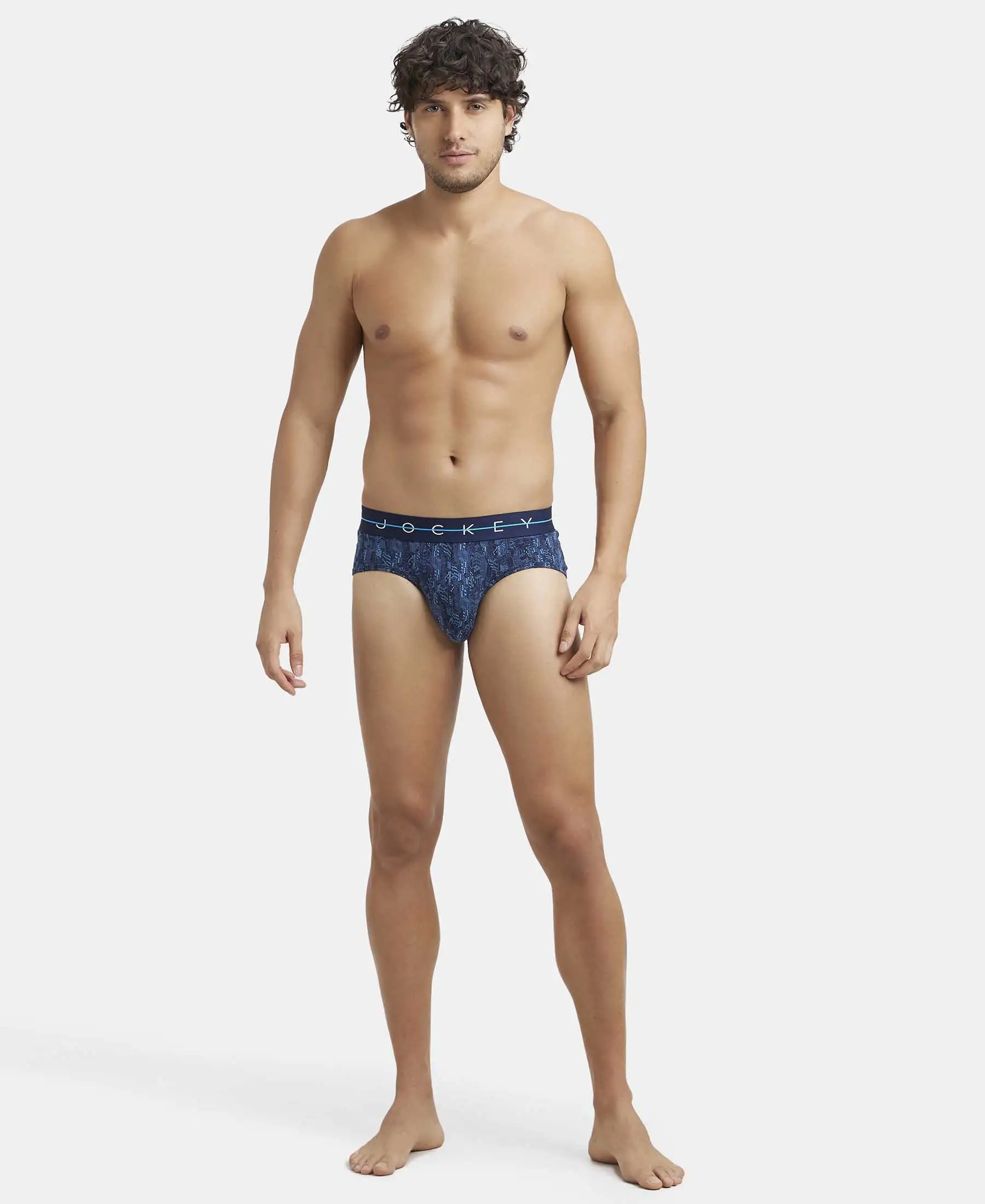 Super Combed Cotton Elastane Stretch Printed Brief with Ultrasoft Waistband - Navy - Image 4