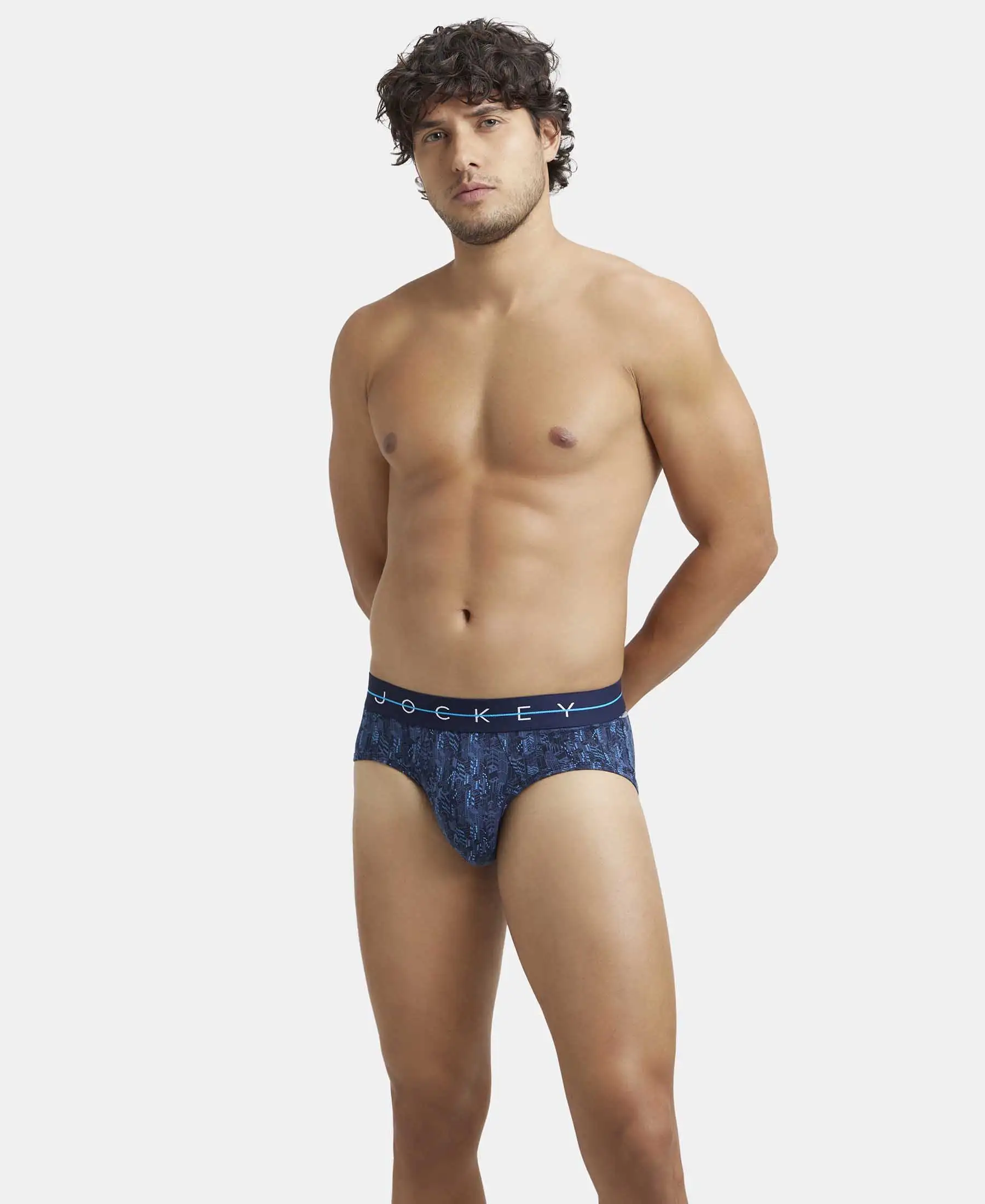 Super Combed Cotton Elastane Stretch Printed Brief with Ultrasoft Waistband - Navy - Image 5