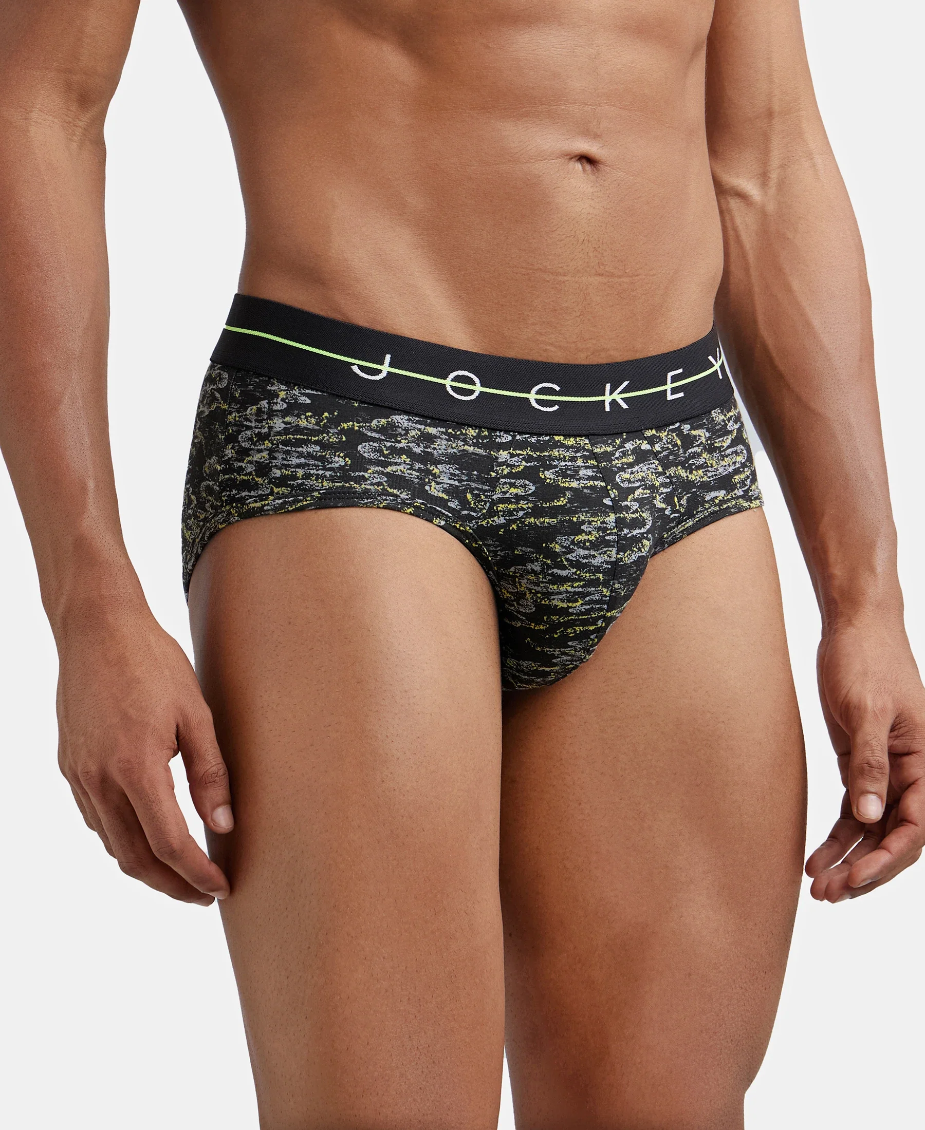 Super Combed Cotton Elastane Stretch Printed Brief with Ultrasoft Waistband - White - Image 2