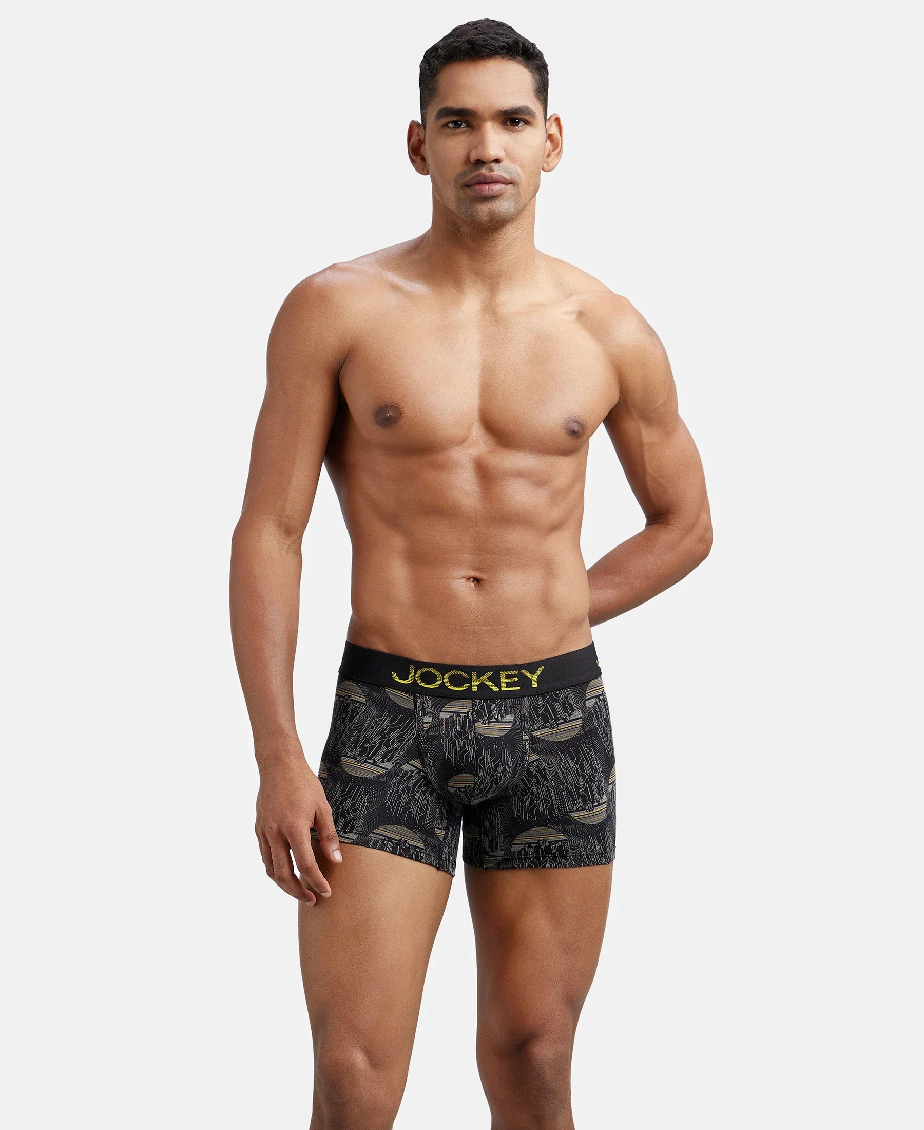 Super Combed Cotton Elastane Stretch Printed Trunk with Ultrasoft Waistband - Black & Empire Yellow - Image 5