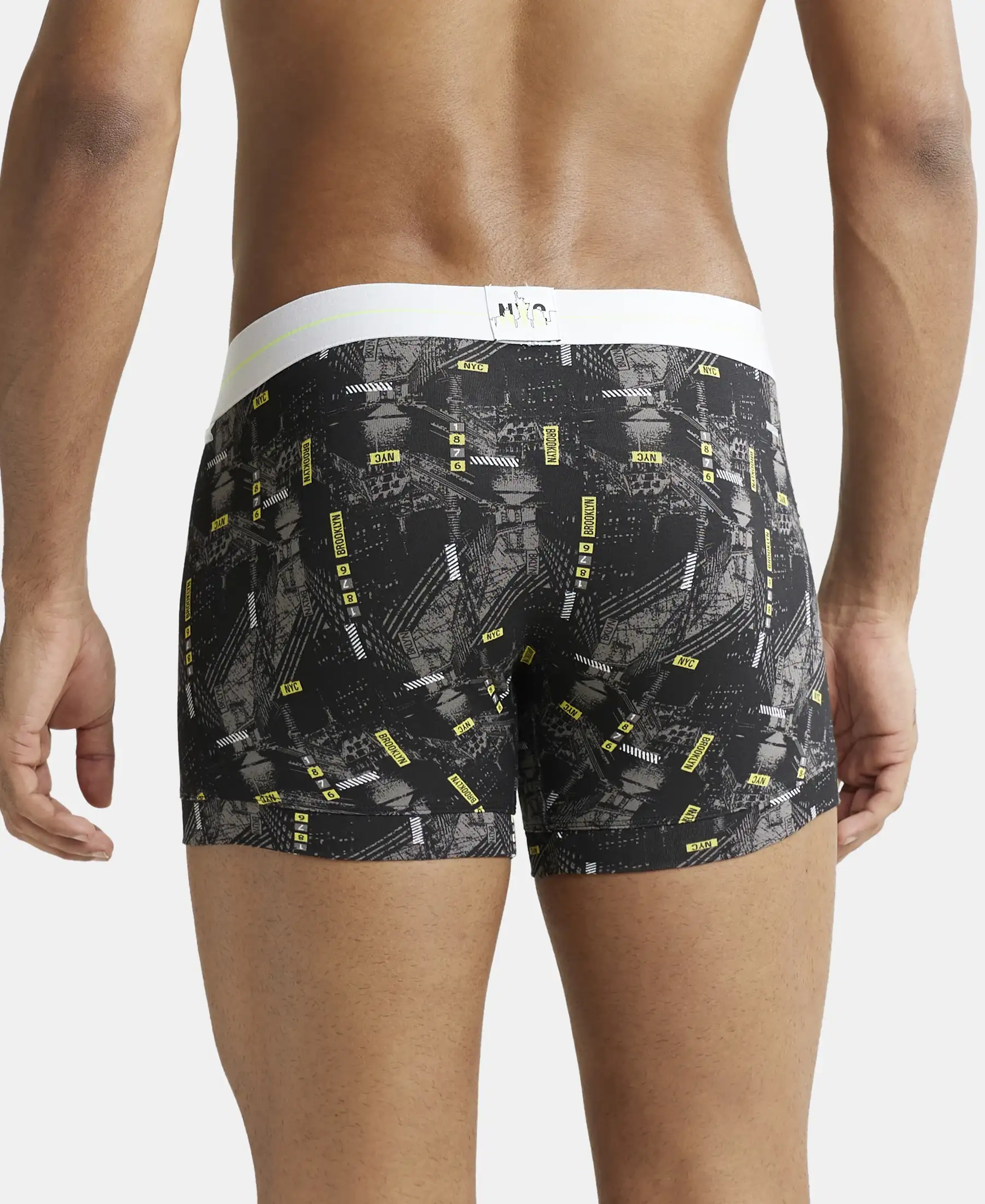 Super Combed Cotton Elastane Printed Trunk with Ultrasoft Waistband - Black - Image 3
