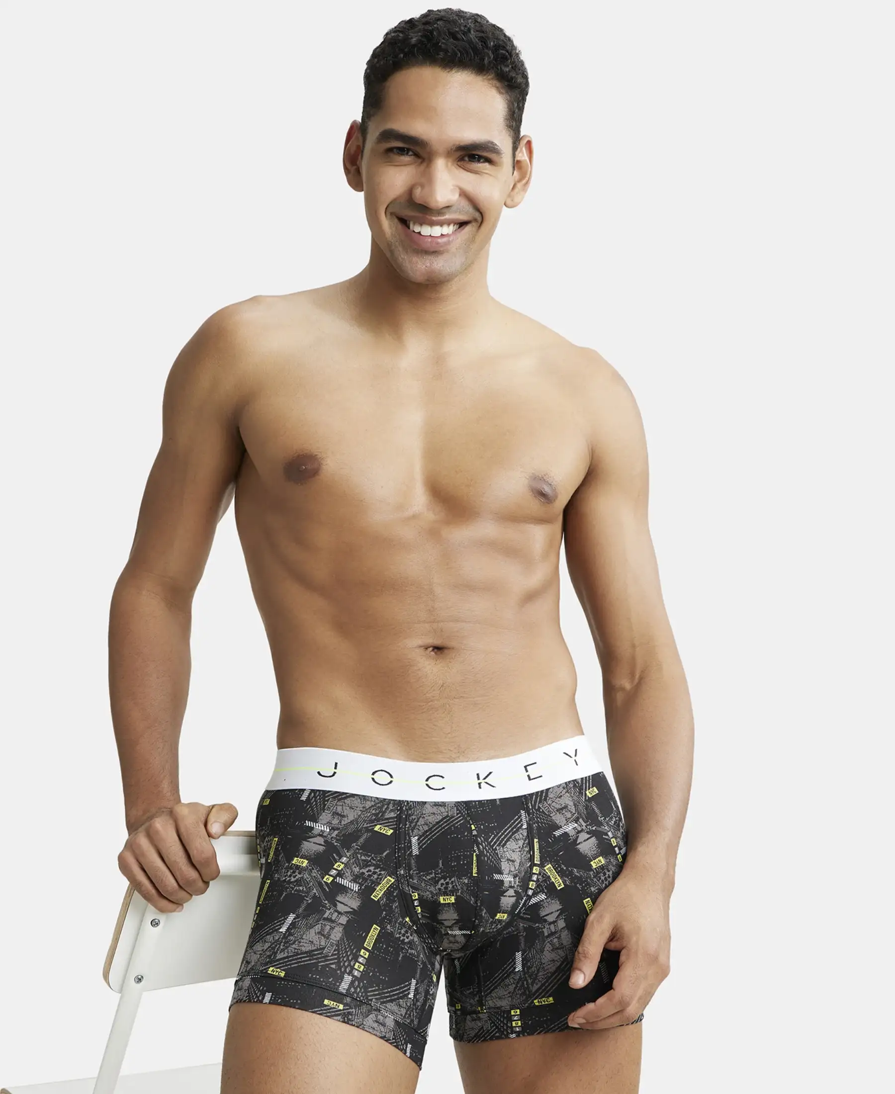 Super Combed Cotton Elastane Printed Trunk with Ultrasoft Waistband - Black - Image 5