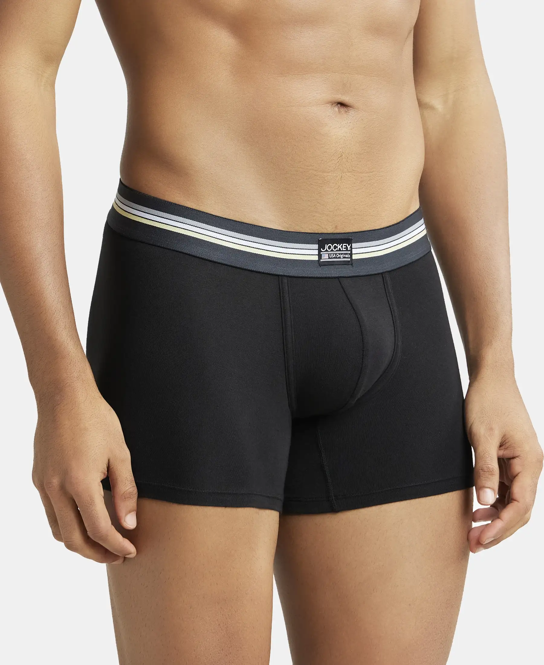 Super Combed Cotton Elastane Stretch Printed Trunk with Ultrasoft Waistband - Black print (Pack of 2) - Image 2