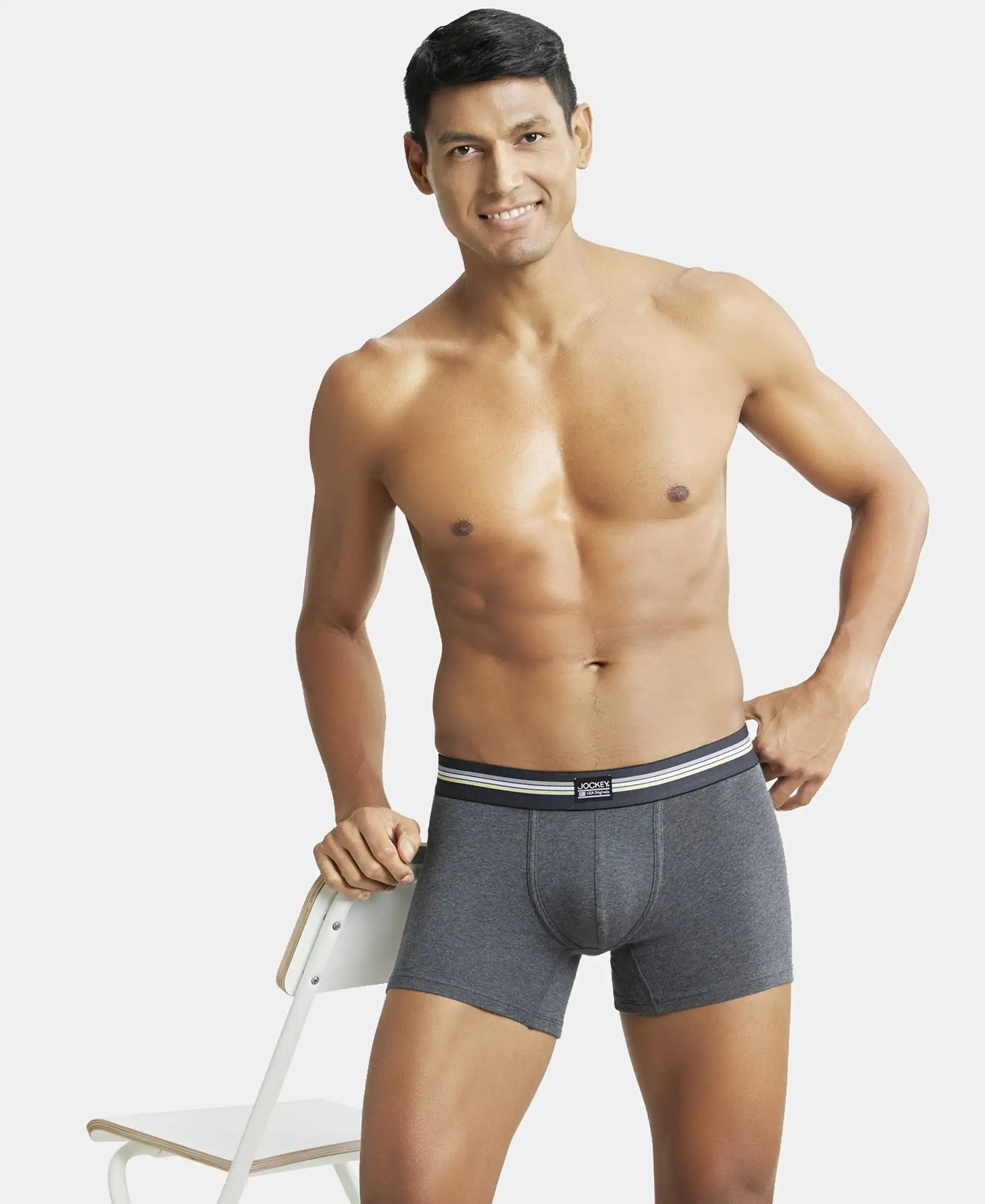Super Combed Cotton Elastane Stretch Printed Trunk with Ultrasoft Waistband - Charcoal Melange Print (Pack of 2) - Image 15