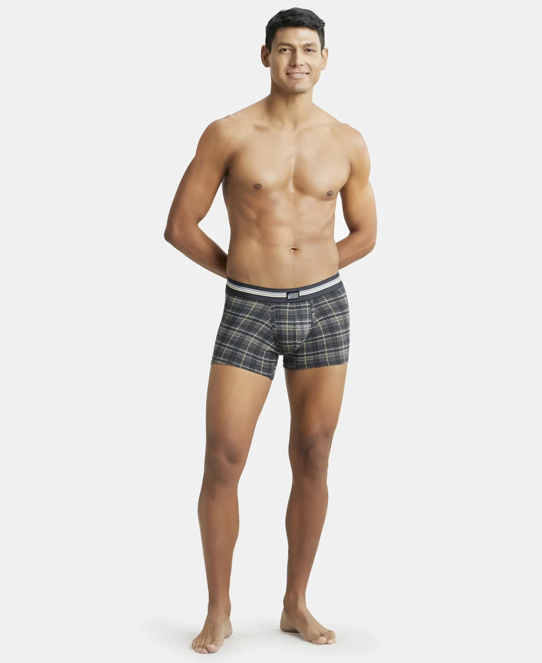 Super Combed Cotton Elastane Stretch Printed Trunk with Ultrasoft Waistband - Charcoal Melange Print (Pack of 2) - Image 4
