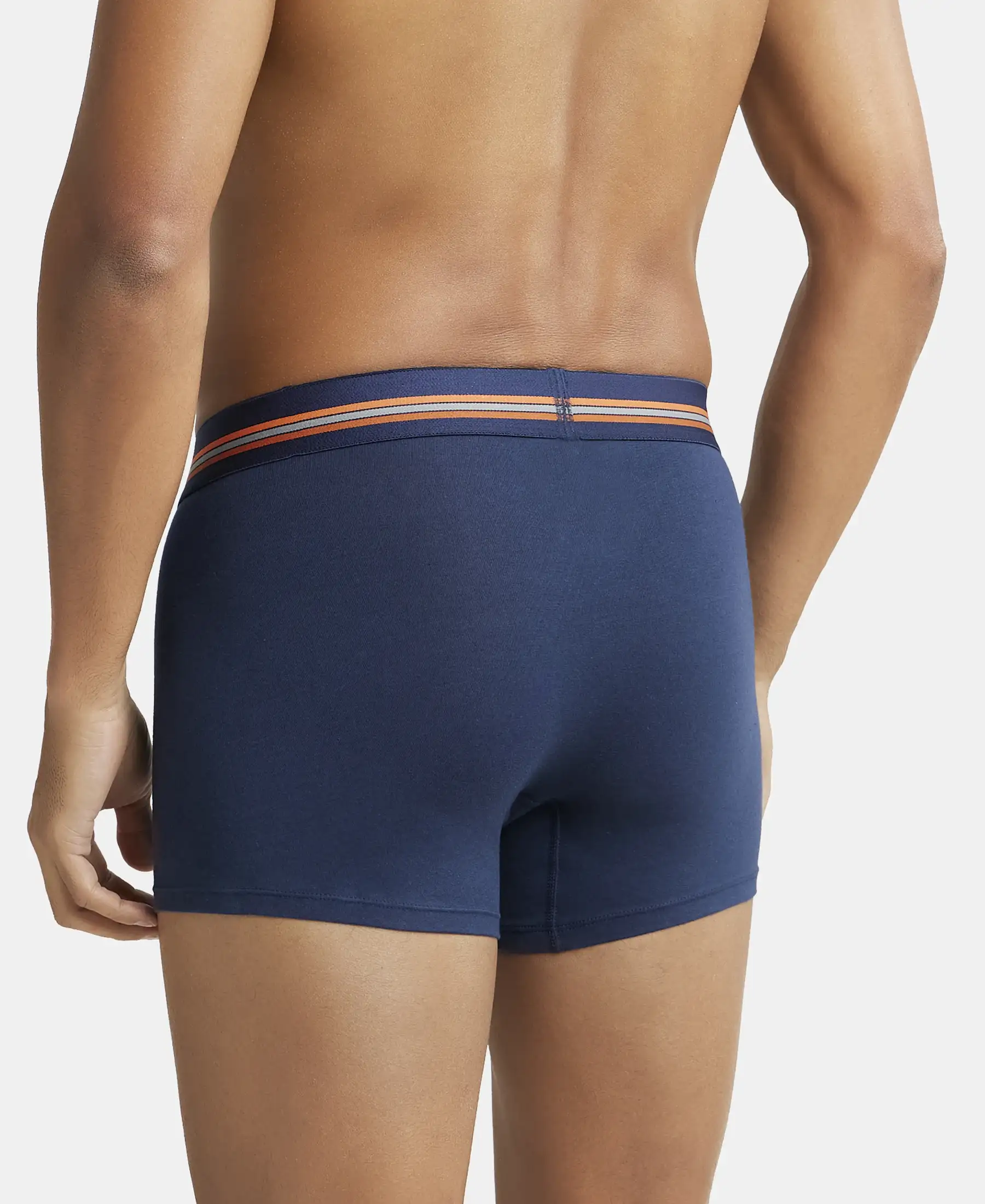 Super Combed Cotton Elastane Stretch Printed Trunk with Ultrasoft Waistband - Navy Print (Pack of 2) - Image 3