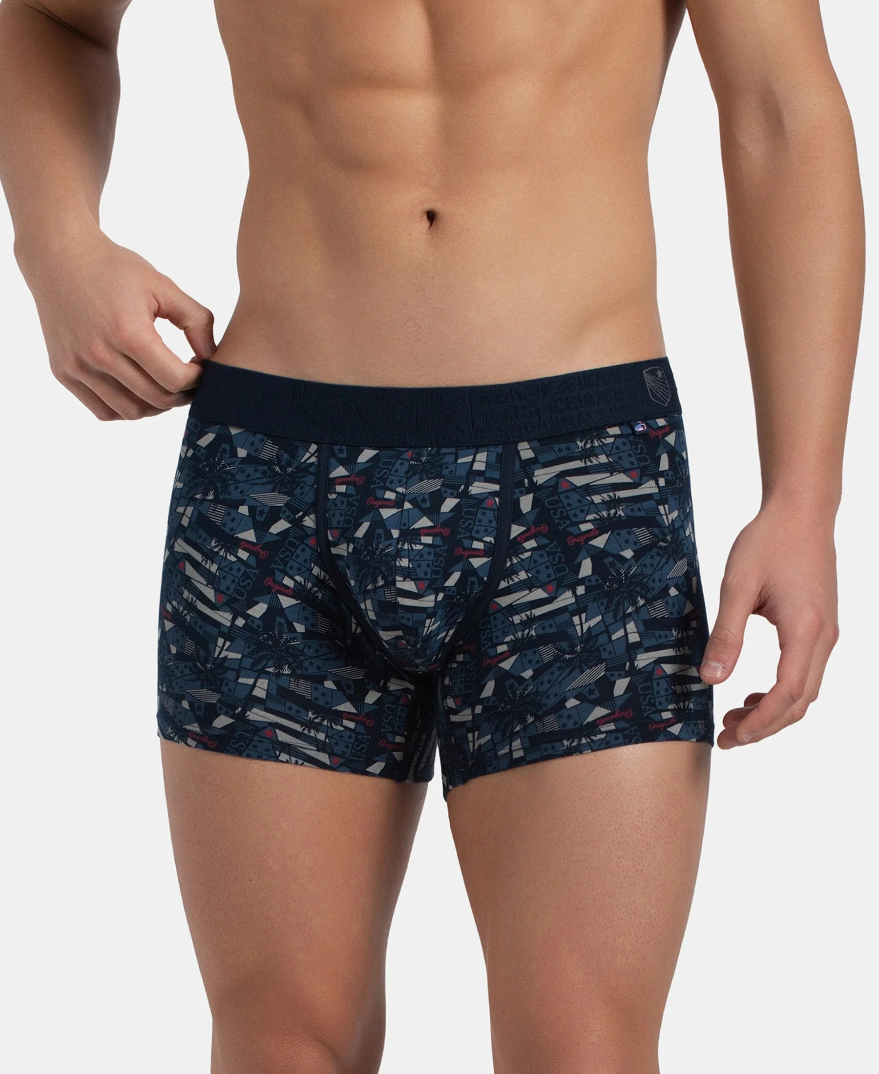 Super Combed Cotton Elastane Stretch Printed Trunk with Ultrasoft Waistband - Navy