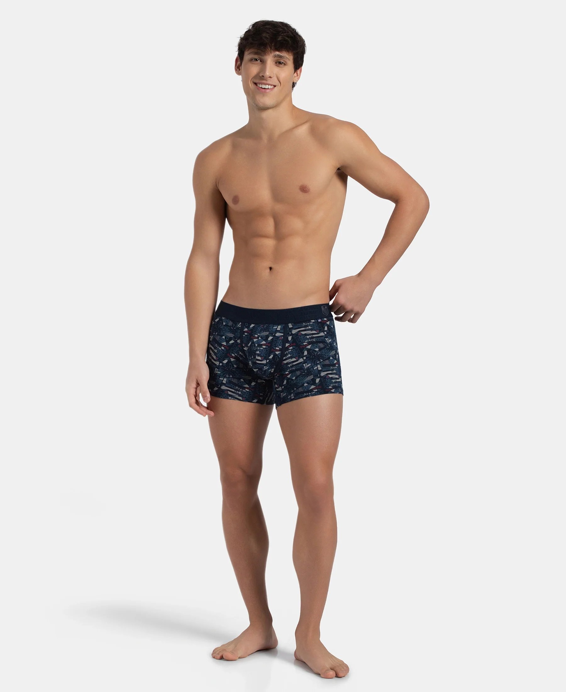 Super Combed Cotton Elastane Stretch Printed Trunk with Ultrasoft Waistband - Navy - Image 6