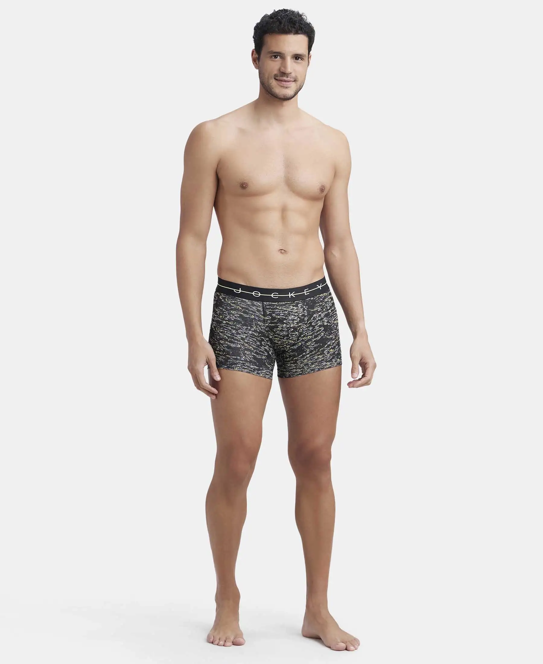 Super Combed Cotton Elastane Stretch Printed Trunk with Ultrasoft Waistband - White - Image 4