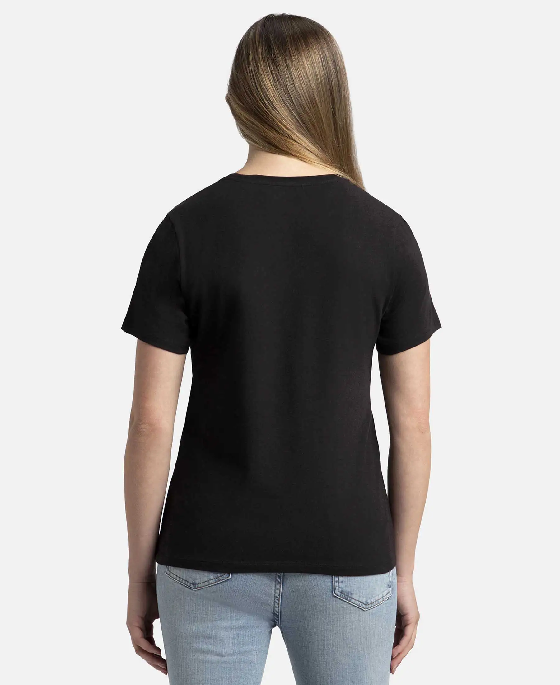 Super Combed Cotton Elastane Stretch Regular Fit Solid Round Neck Half Sleeve T-Shirt - Black - Image 3