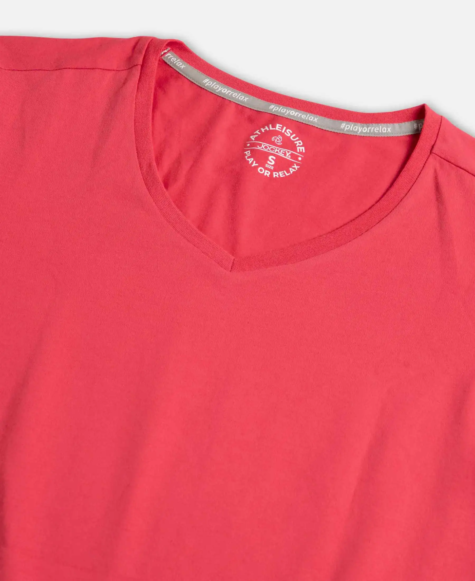 Super Combed Cotton Elastane Stretch Regular Fit Solid V Neck Half Sleeve T-Shirt - Ruby - Image 9