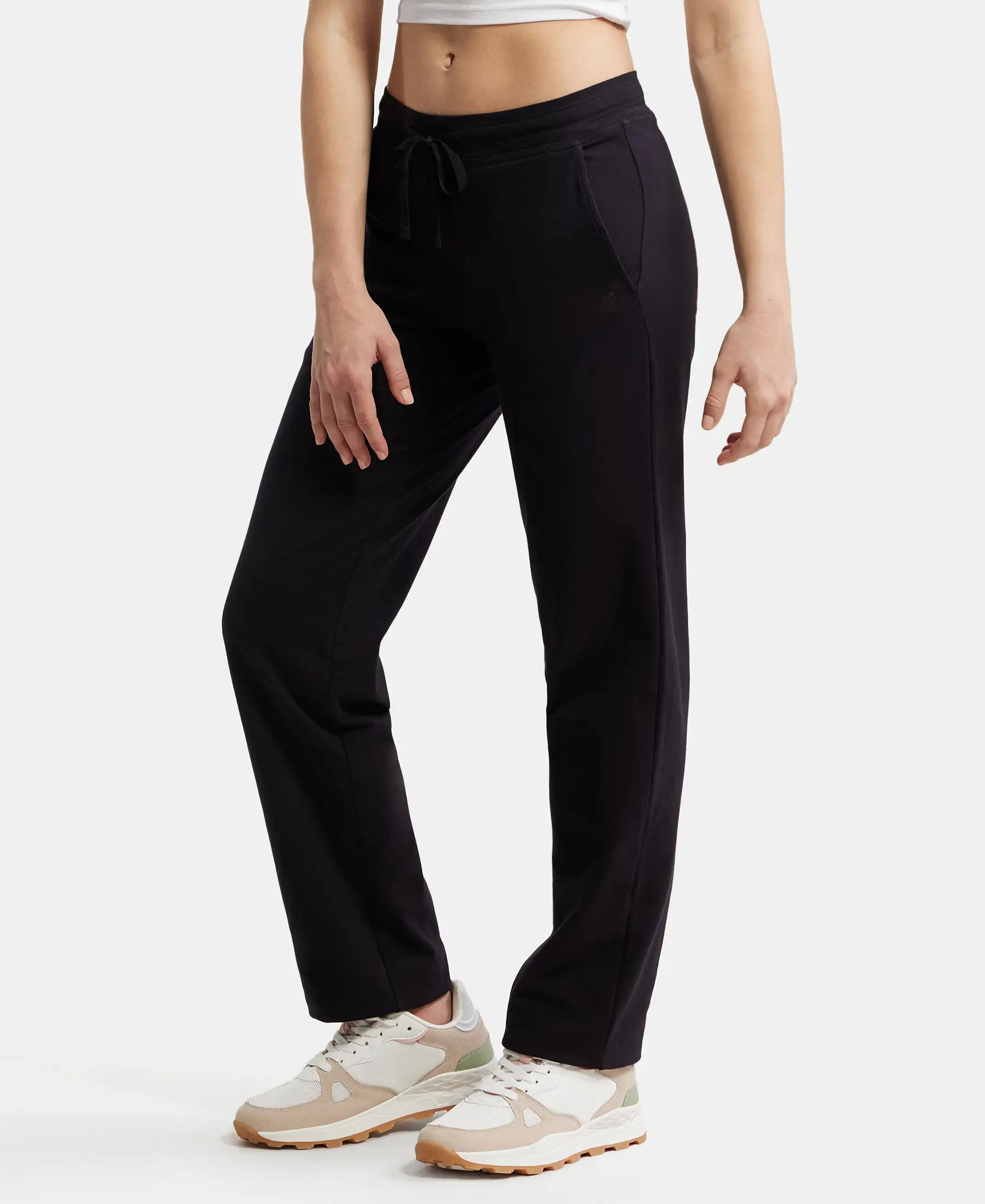Super Combed Cotton Elastane Stretch Relaxed Fit Trackpants With Side Pockets - Black - Image 2