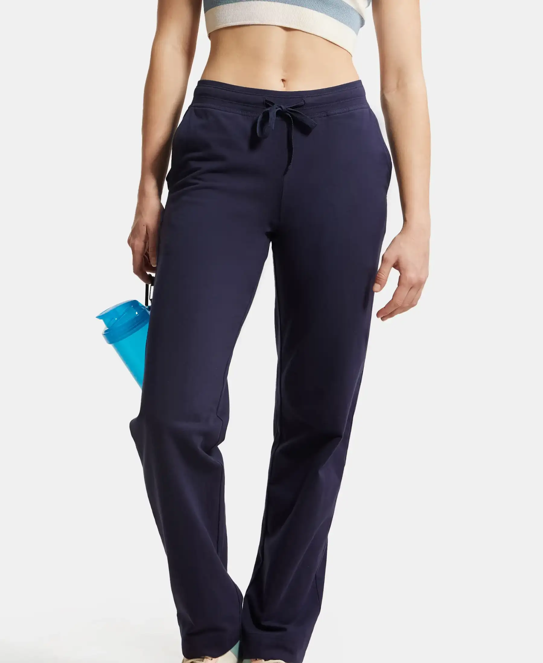 Super Combed Cotton Elastane Stretch Relaxed Fit Trackpants With Side Pockets - Navy Blazer - Image 5