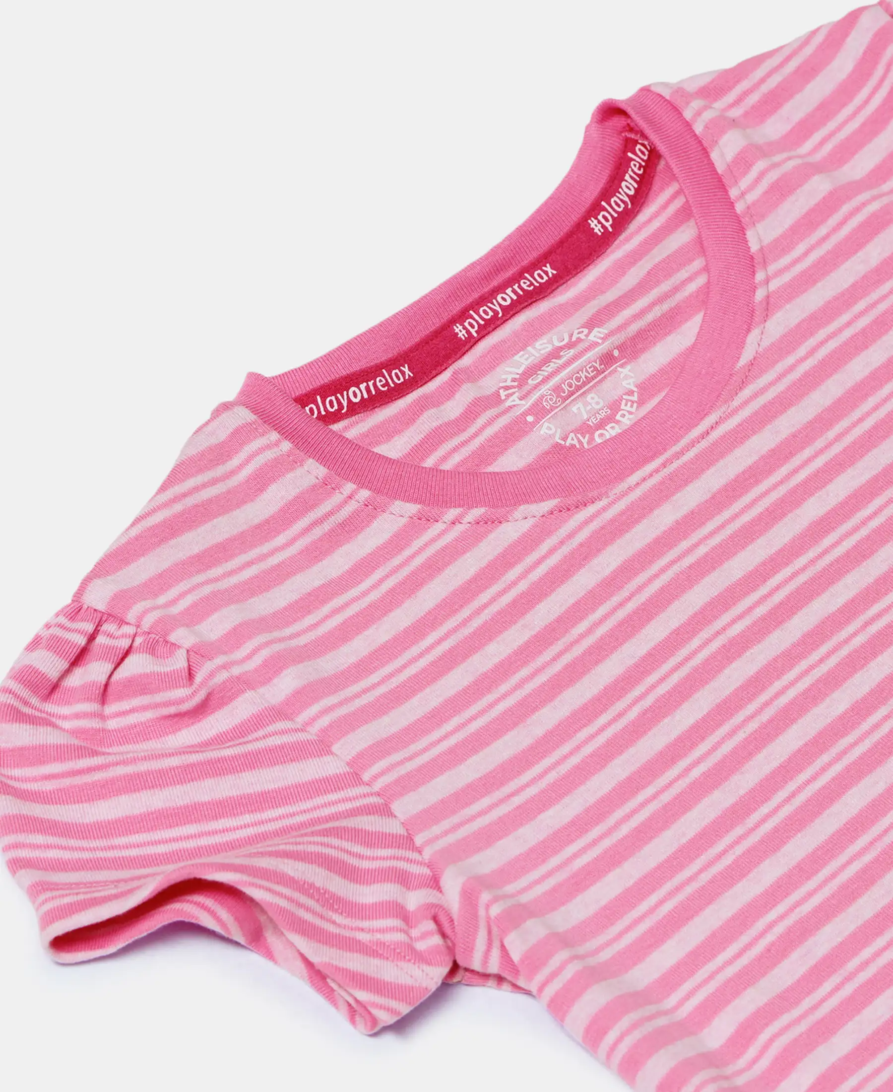 Girl's Super Combed Cotton Elastane Stretch Rib Striped Short Sleeve T-Shirt - Aurora Pink & Pink lady Melange - Image 3