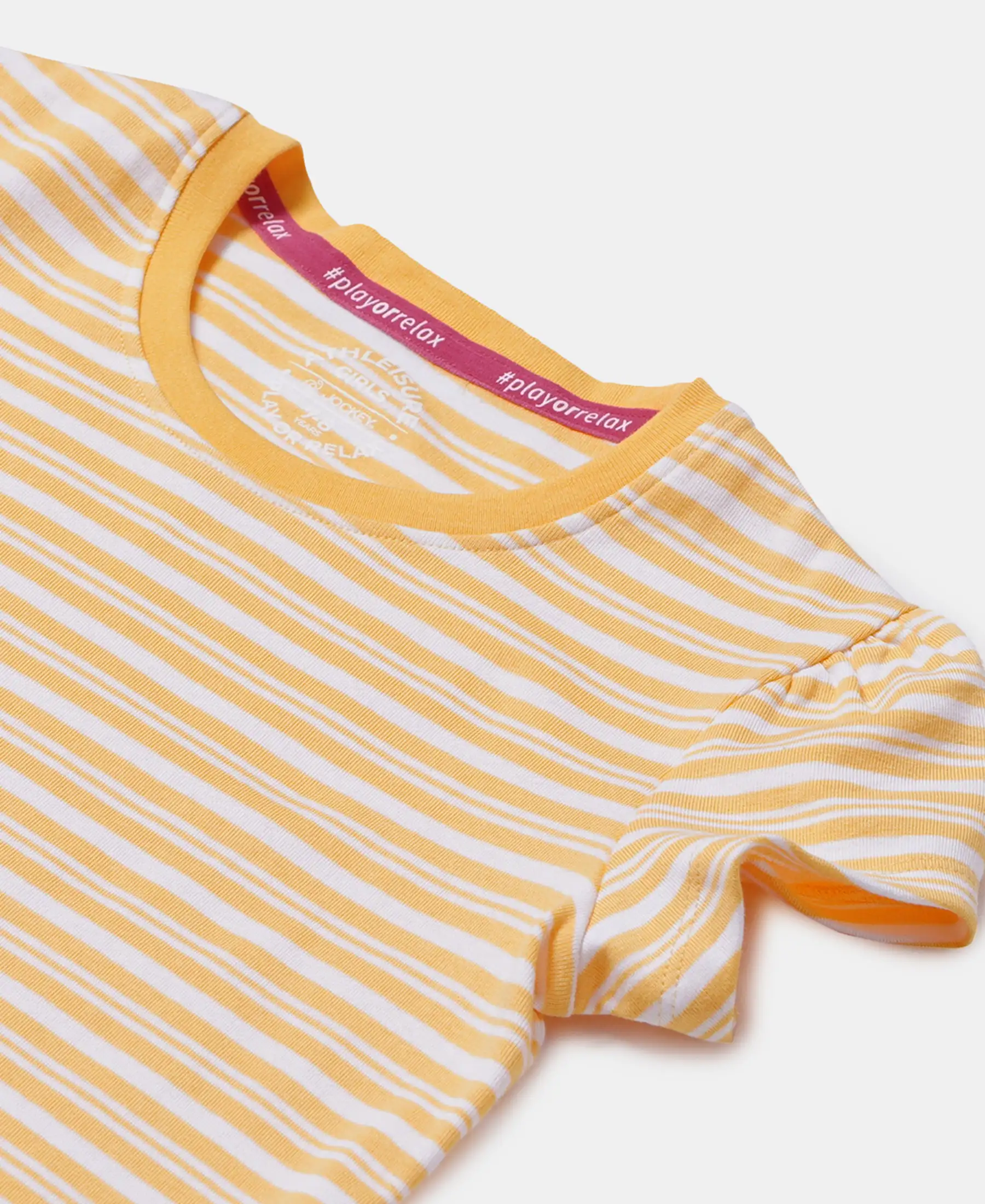 Girl's Super Combed Cotton Elastane Stretch Rib Striped Short Sleeve T-Shirt - Banana Cream & White - Image 3