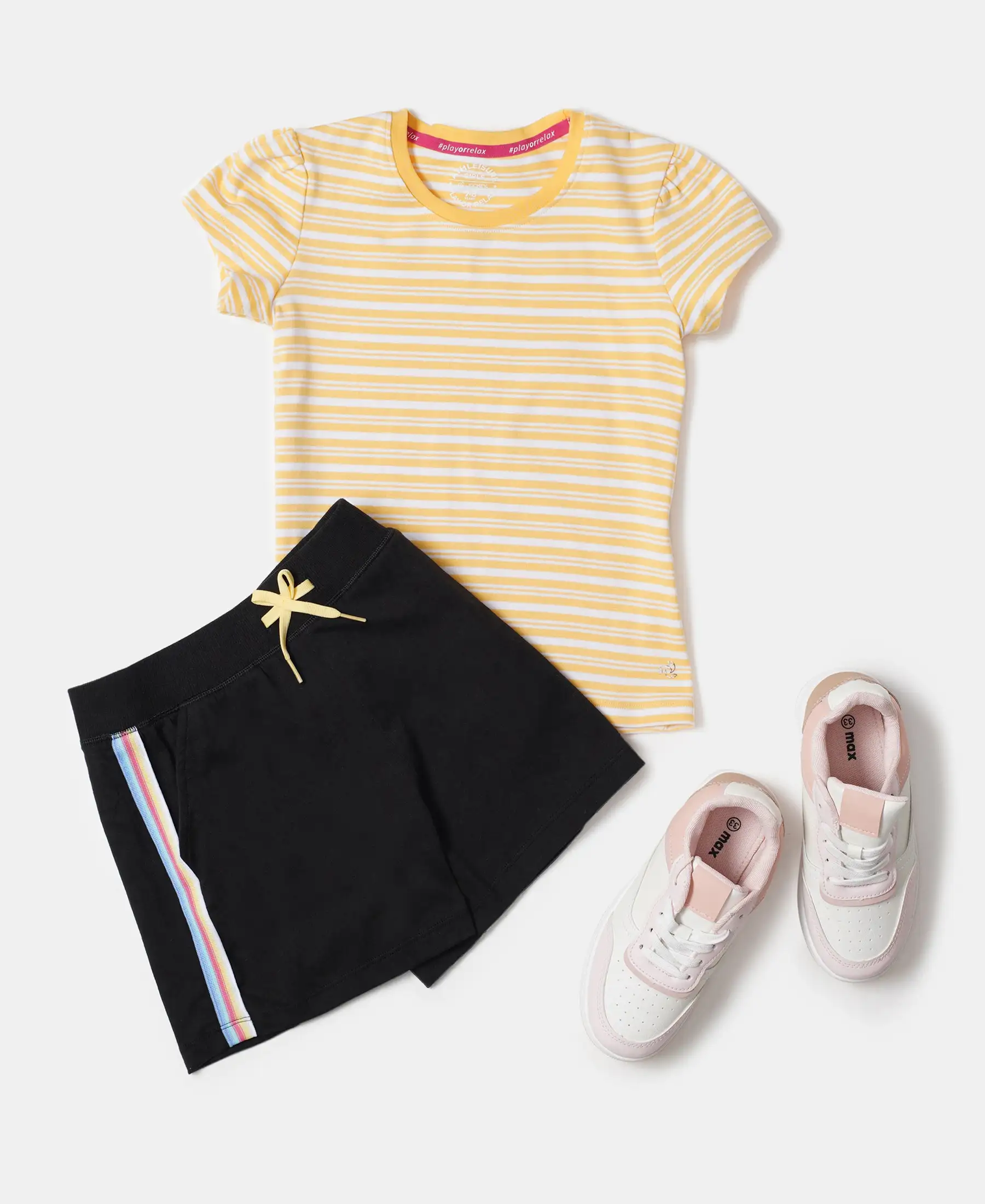 Girl's Super Combed Cotton Elastane Stretch Rib Striped Short Sleeve T-Shirt - Banana Cream & White - Image 4
